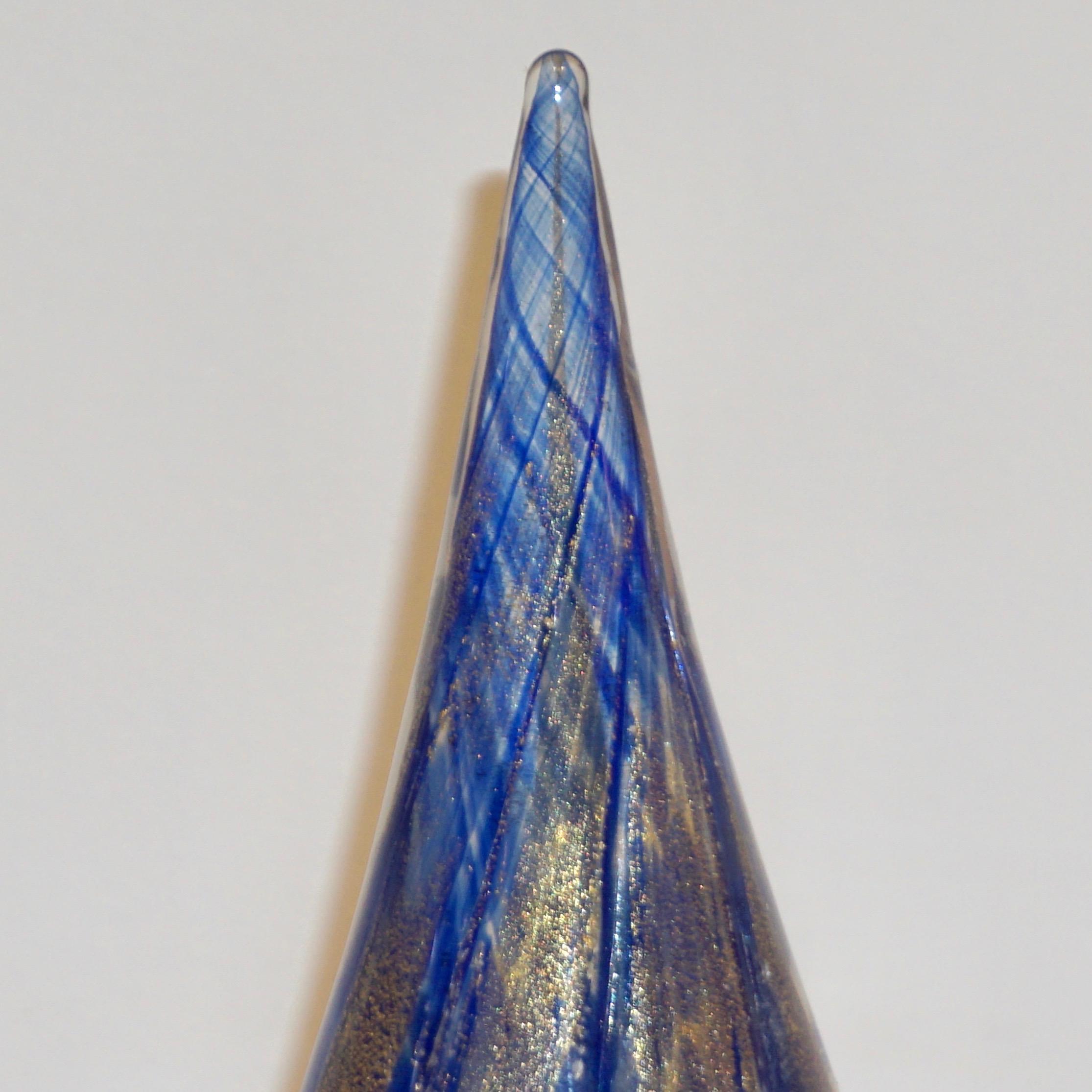 Hand-Crafted Formia 1980s Italian Vintage Royal Blue and Gold Murano Glass Tree Sculpture