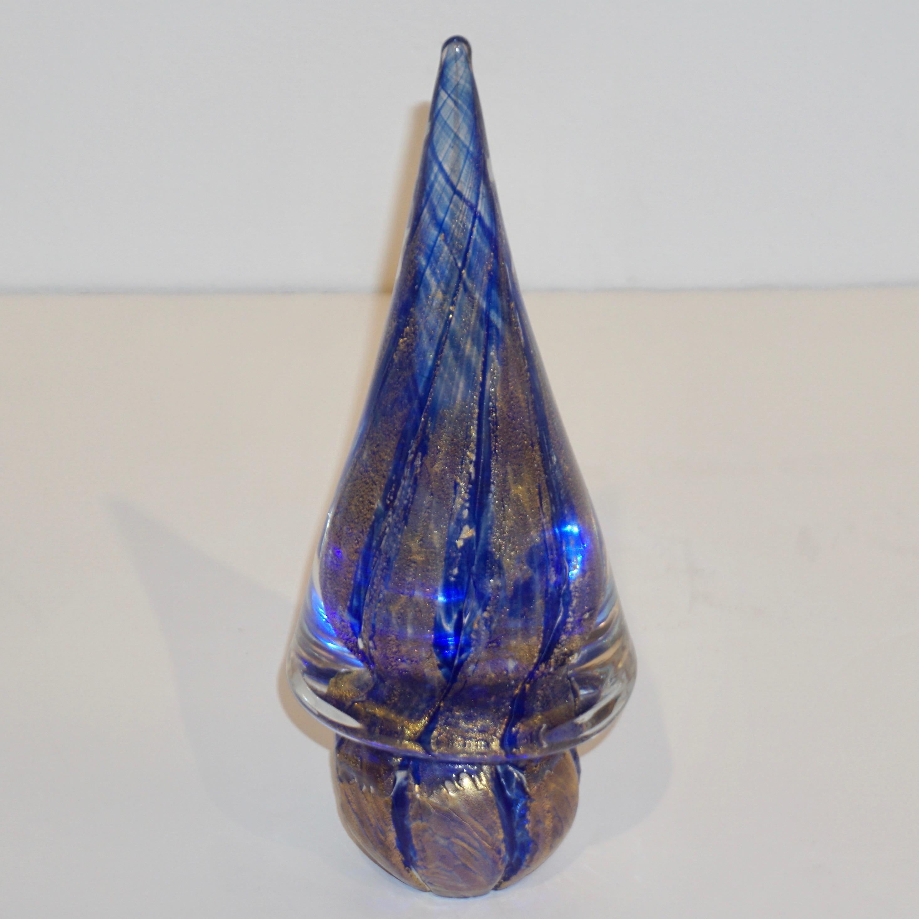 Late 20th Century Formia 1980s Italian Vintage Royal Blue and Gold Murano Glass Tree Sculpture