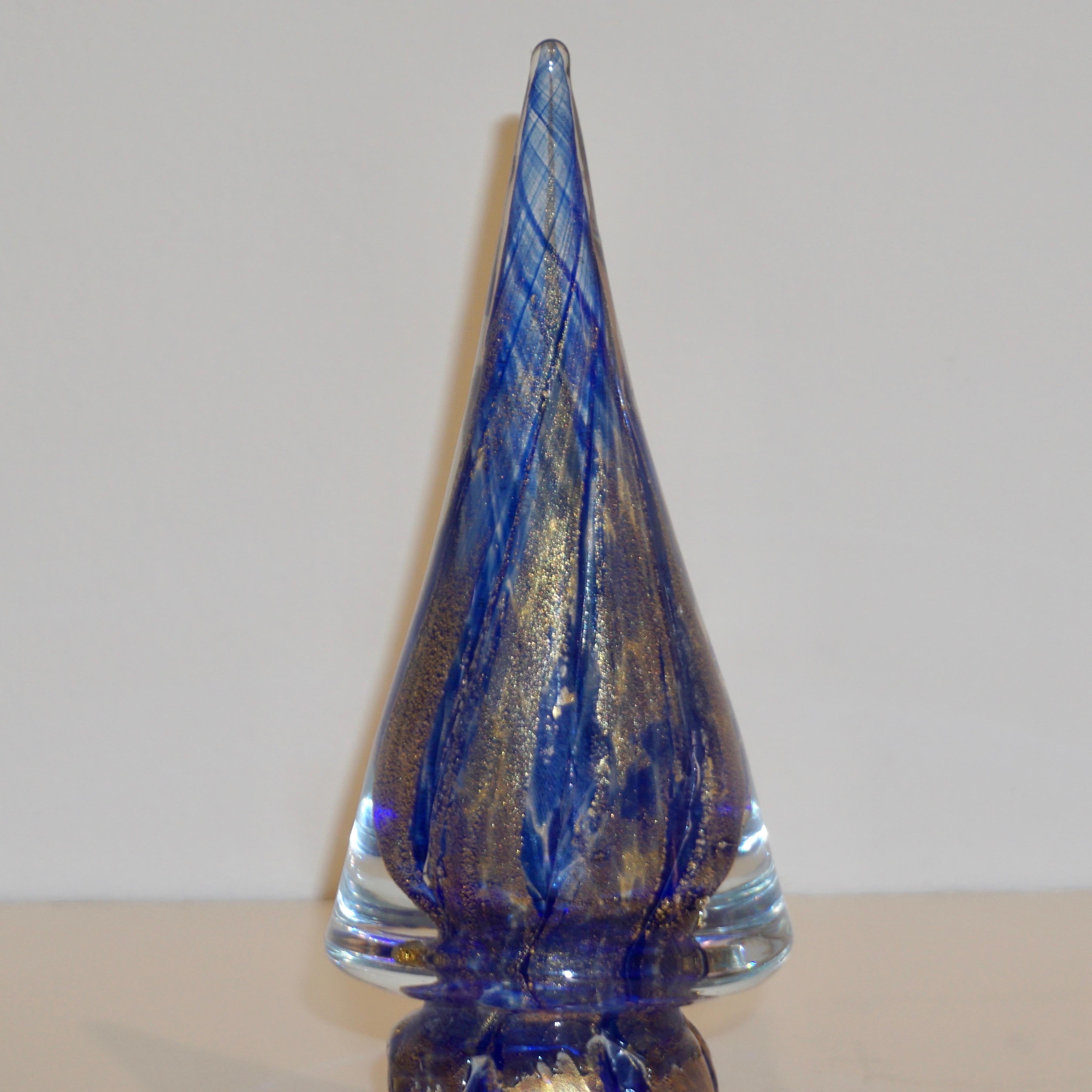 Formia 1980s Italian Vintage Royal Blue and Gold Murano Glass Tree Sculpture 3