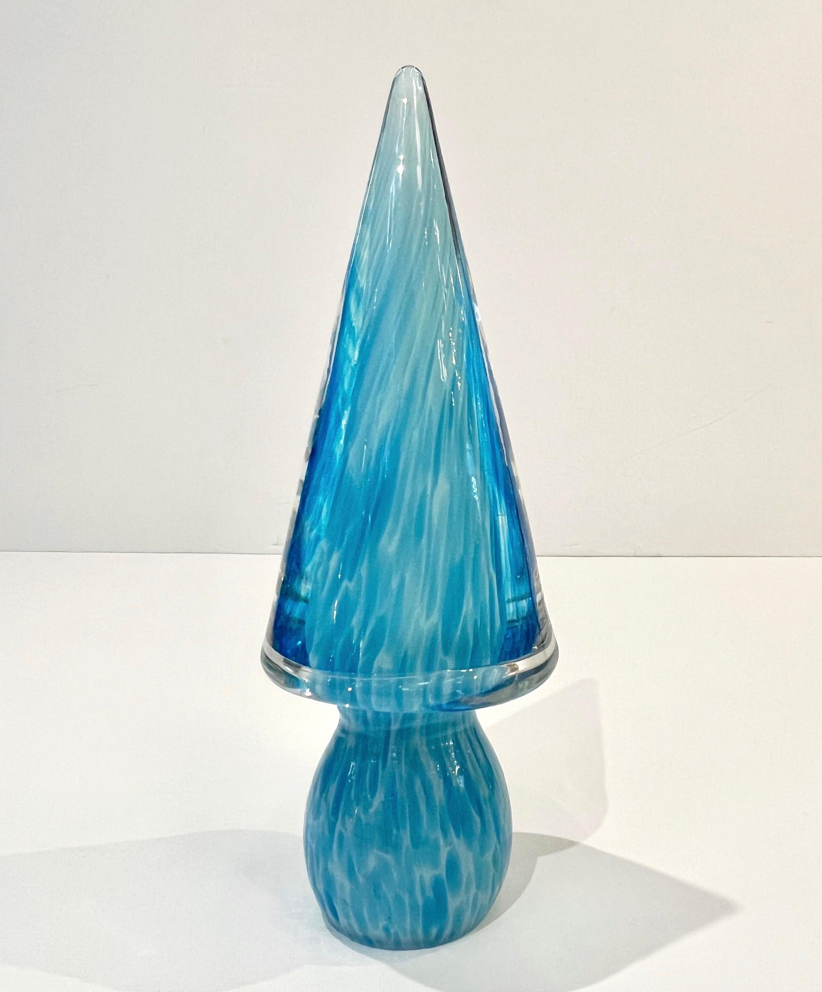 Formia 1980s Italian Vintage Turquoise Blue & White Murano Glass Tree Sculpture For Sale 4