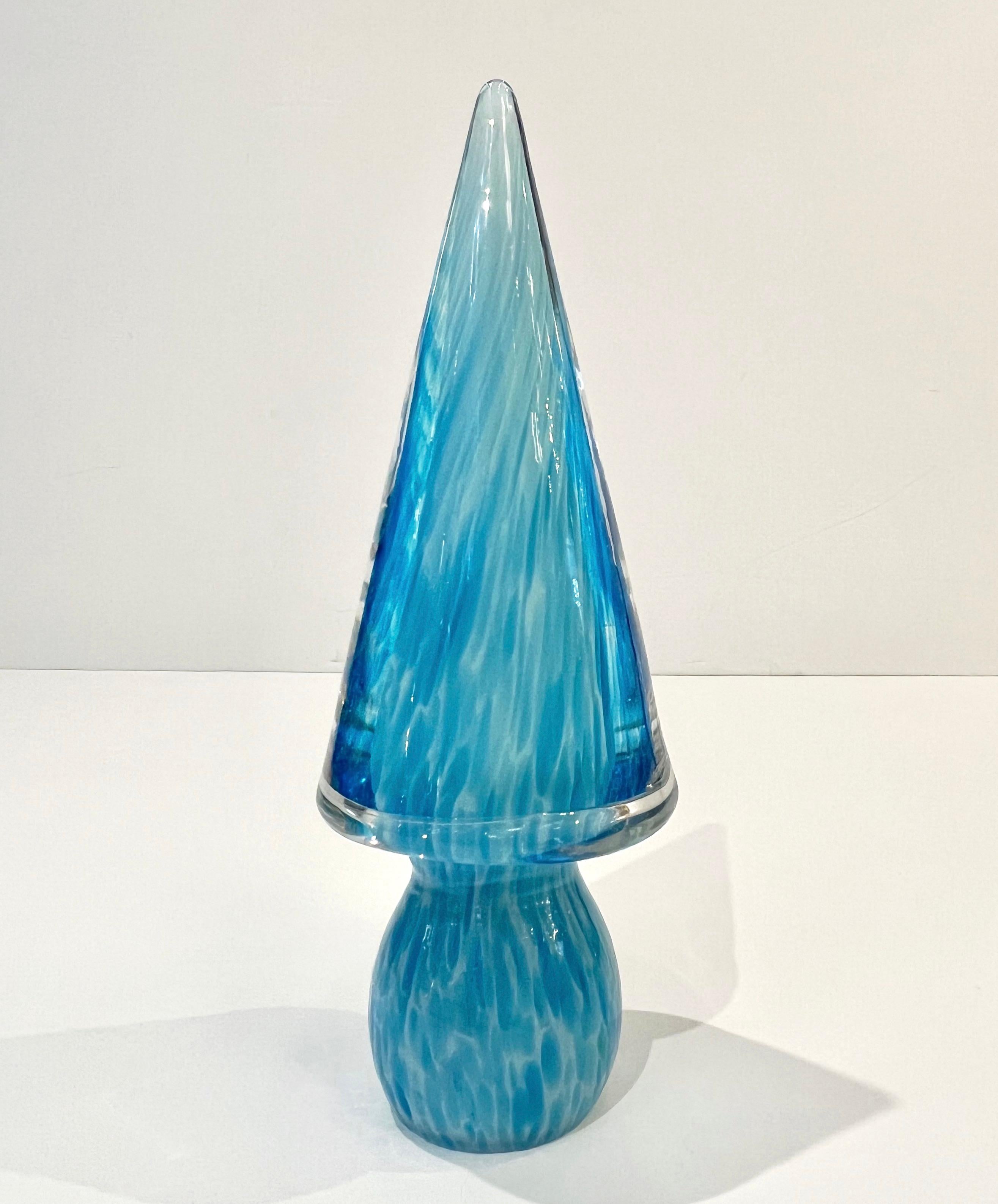 Formia 1980s Italian Vintage Turquoise Blue & White Murano Glass Tree Sculpture 4