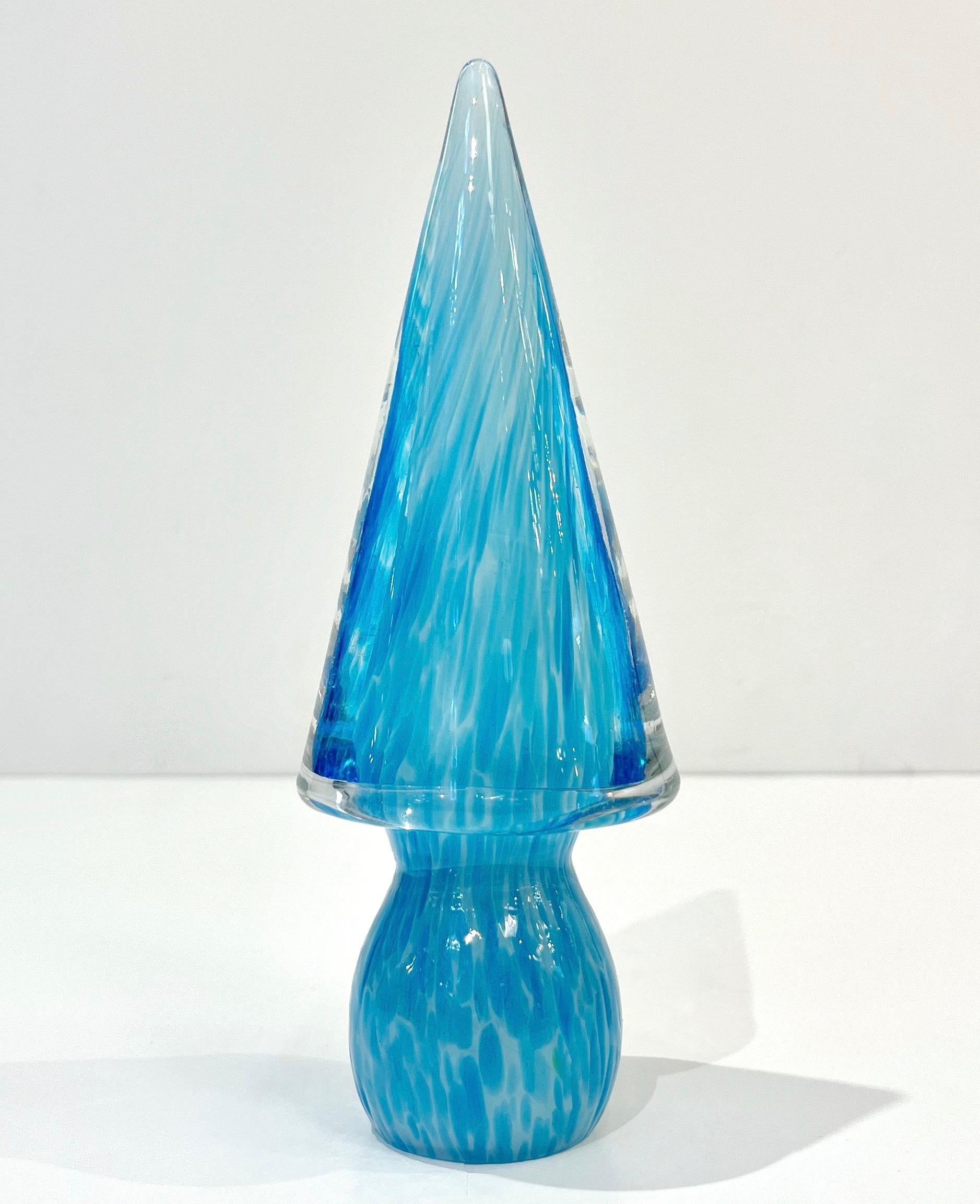 Formia 1980s Italian Vintage Turquoise Blue & White Murano Glass Tree Sculpture For Sale 5