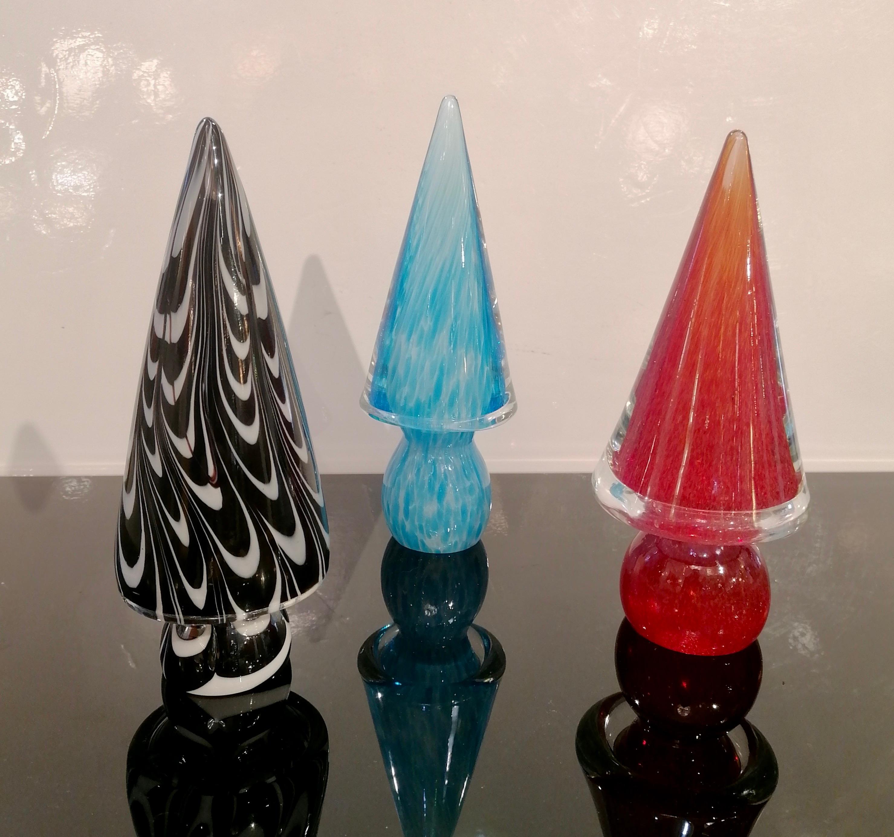 Art Glass Formia 1980s Italian Vintage Turquoise Blue & White Murano Glass Tree Sculpture