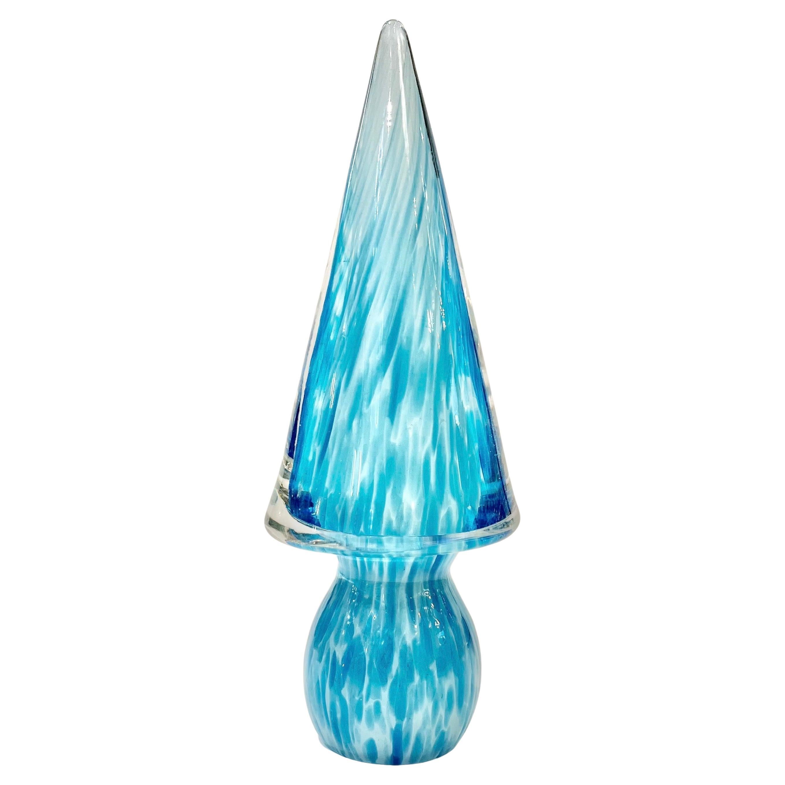 Formia 1980s Italian Vintage Turquoise Blue & White Murano Glass Tree Sculpture For Sale