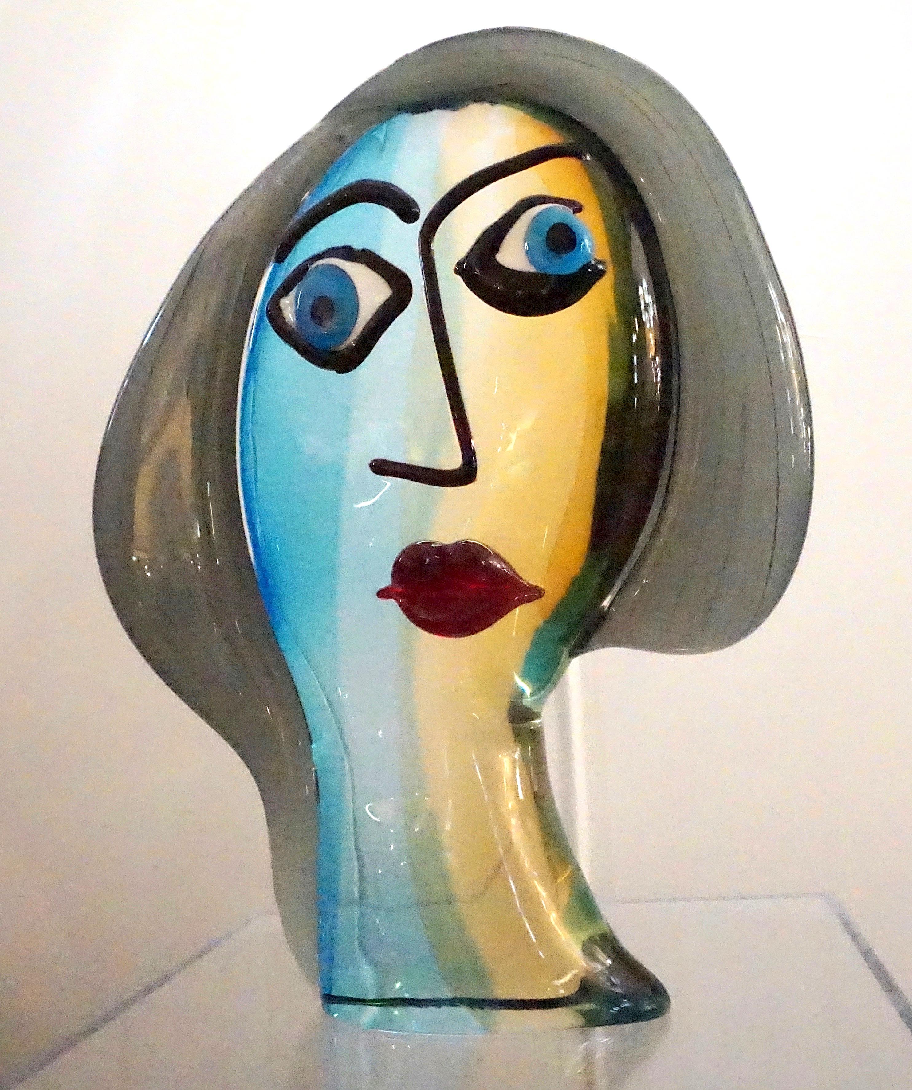 Art Glass Formia 1980s Modern Italian Colored Murano Glass Woman Head Sculpture