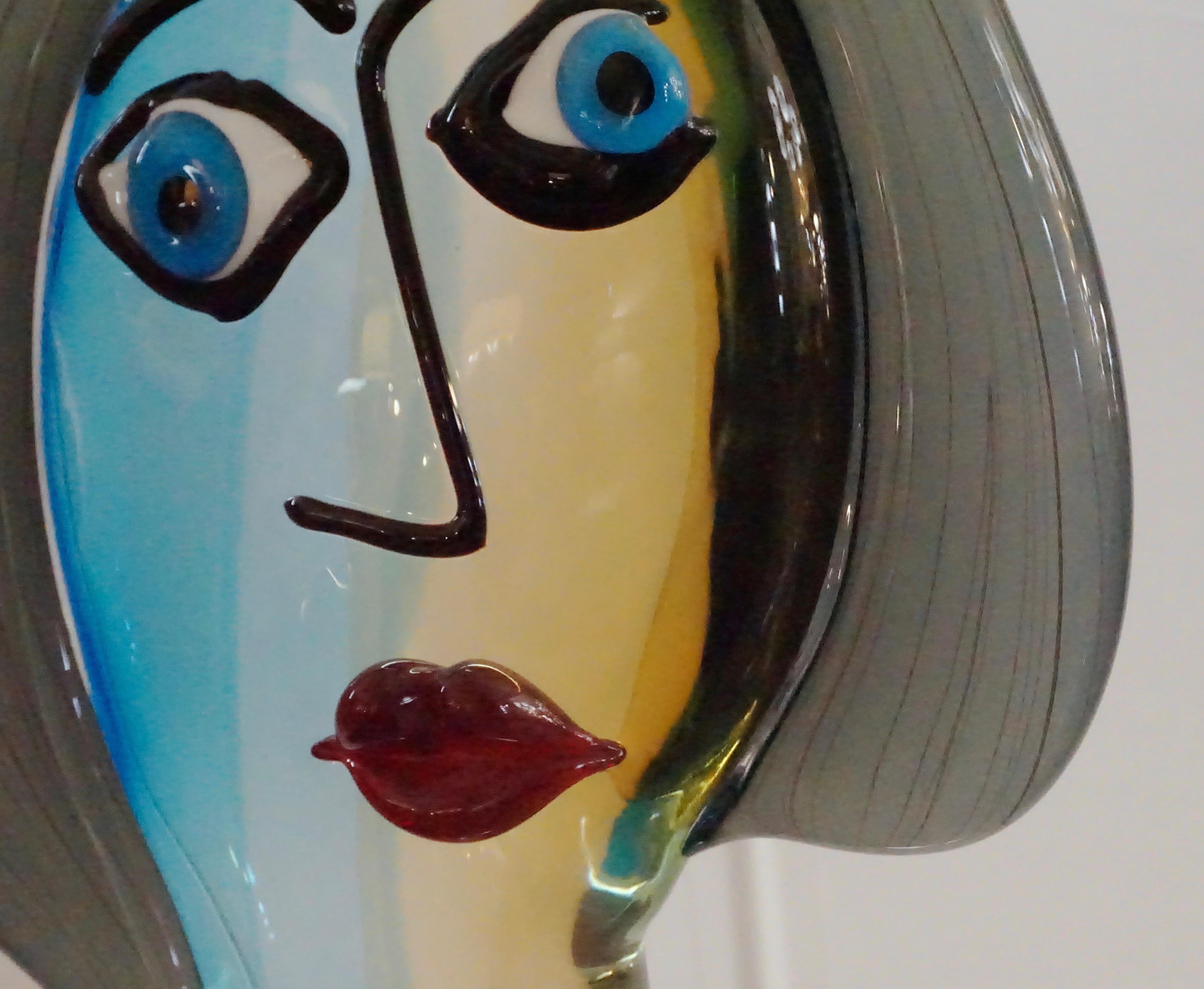 Formia 1980s Modern Italian Colored Murano Glass Woman Head Sculpture 1