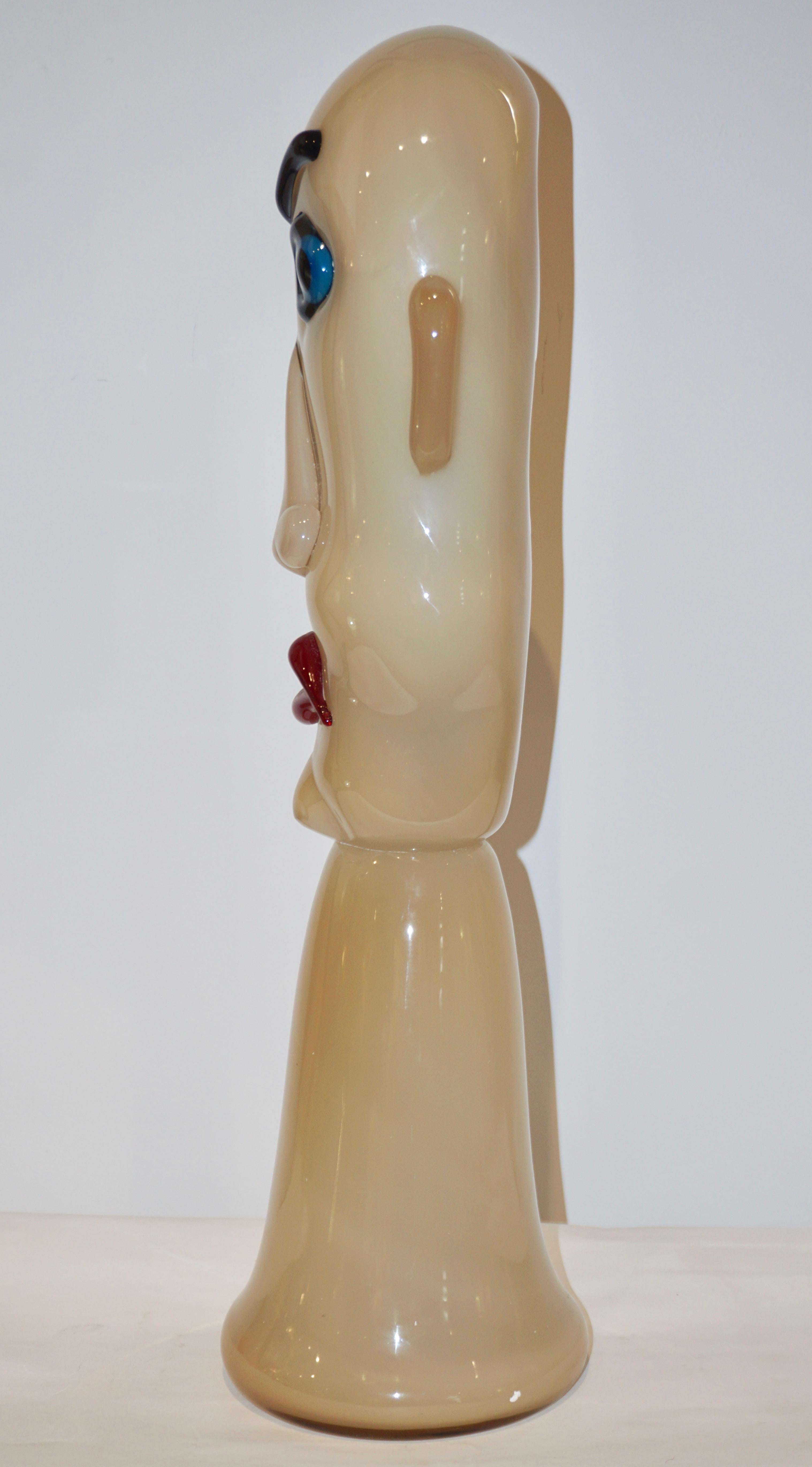 Organic Modern Formia 1980s Modern Italian Comic Ivory Glass Head Sculpture with Red Lips For Sale
