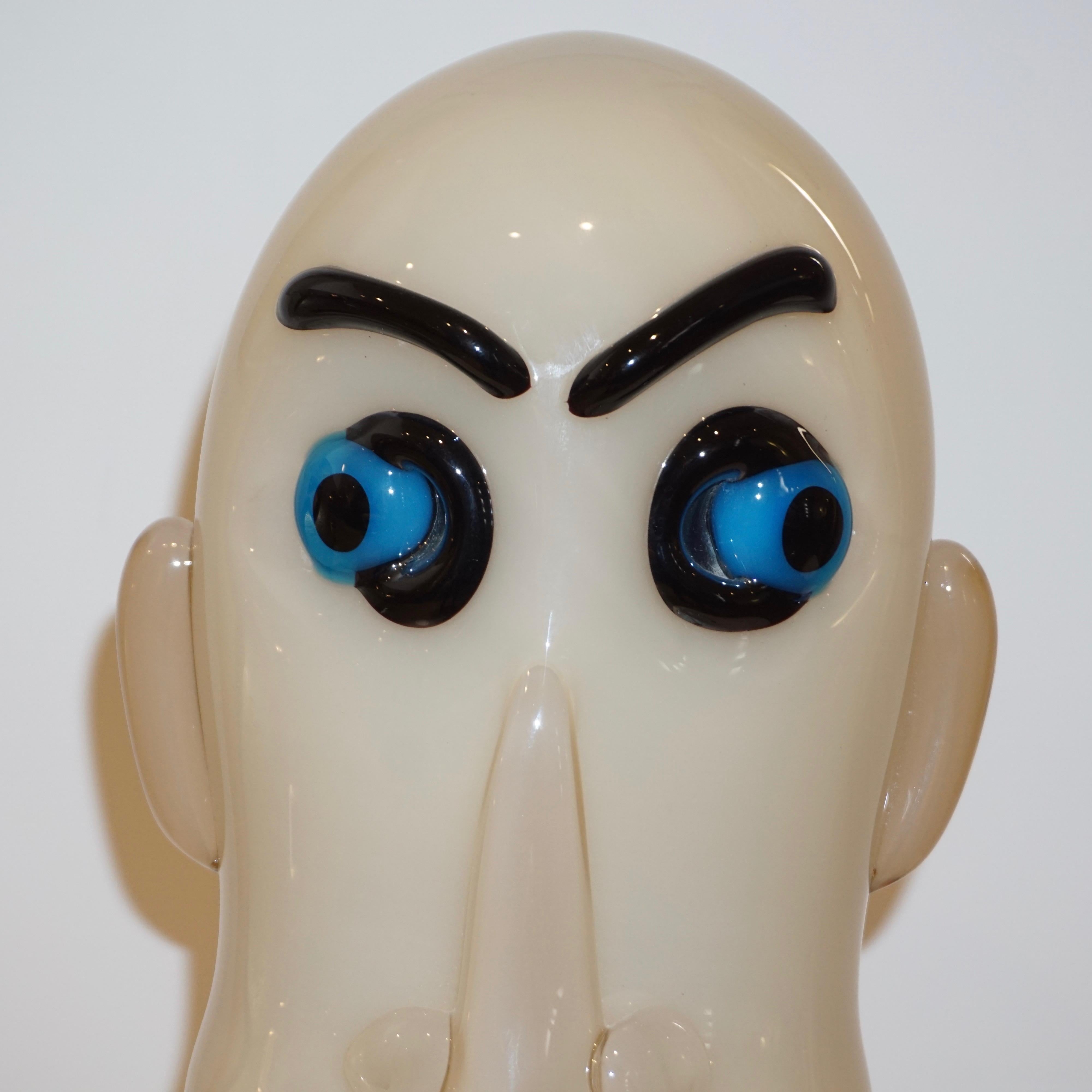 Formia 1980s Modern Italian Comic Ivory Glass Head Sculpture with Red Lips In Excellent Condition For Sale In New York, NY