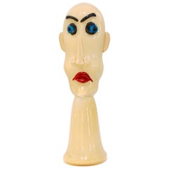 Formia 1980s Modern Italian Comic Ivory Glass Head Sculpture with Red Lips