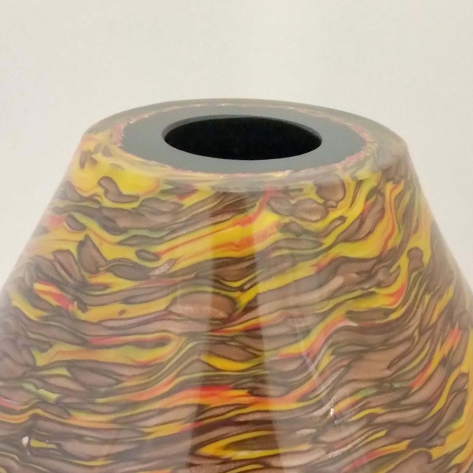 Formia 1980s Modern Ovoid Brown Yellow Red Orange Gold Murano Glass Vase For Sale 4