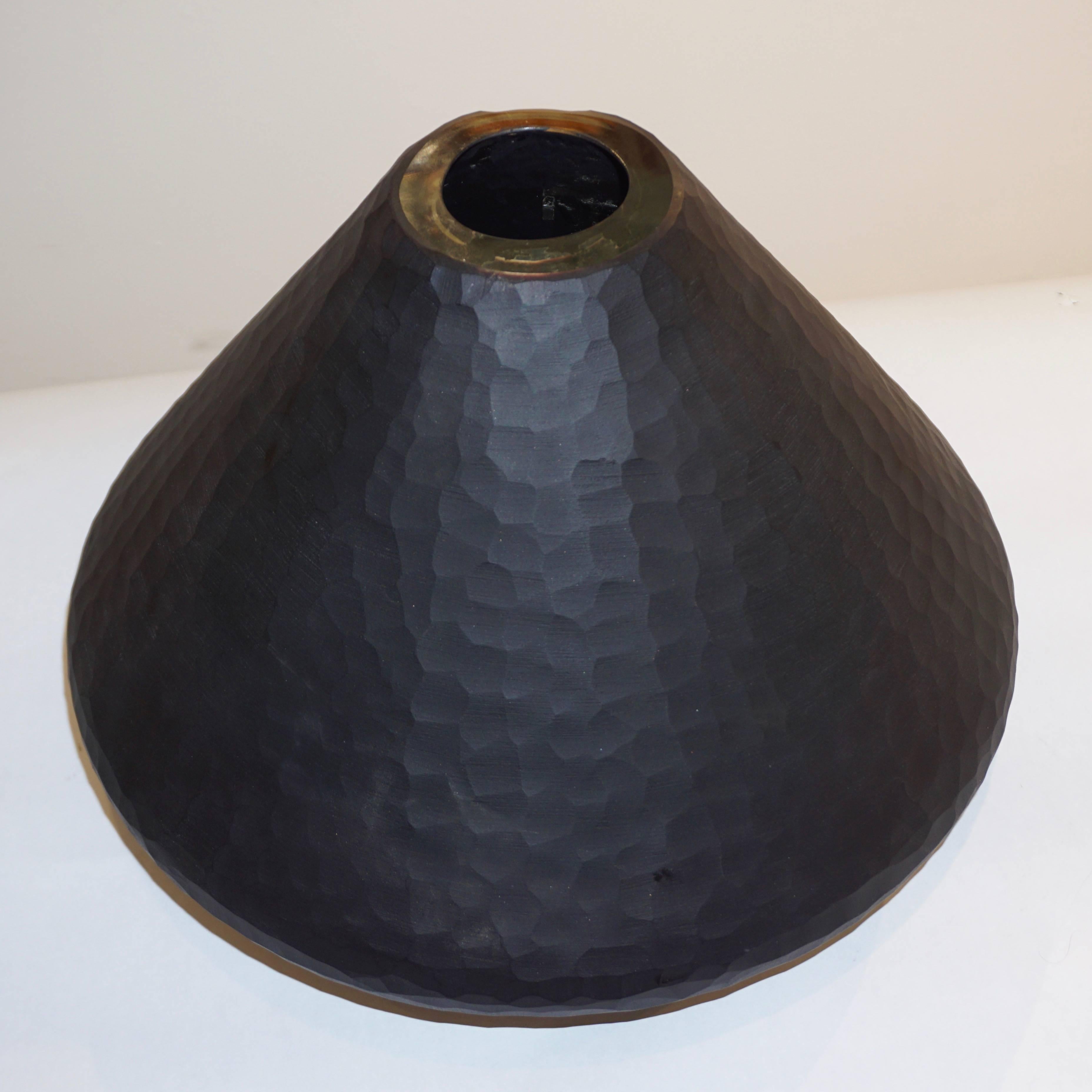 Formia 1980s Organic Modern Black and Gold Leaf Battuto Murano Glass Sexy Vase 4