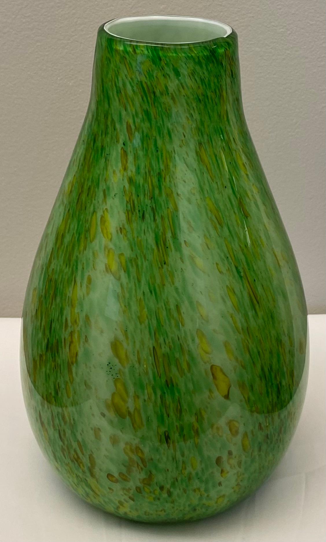 Murano Glass Formia 1990s Italian Green Spotted Murano Art Glass Vase Manner Hilton McConnico