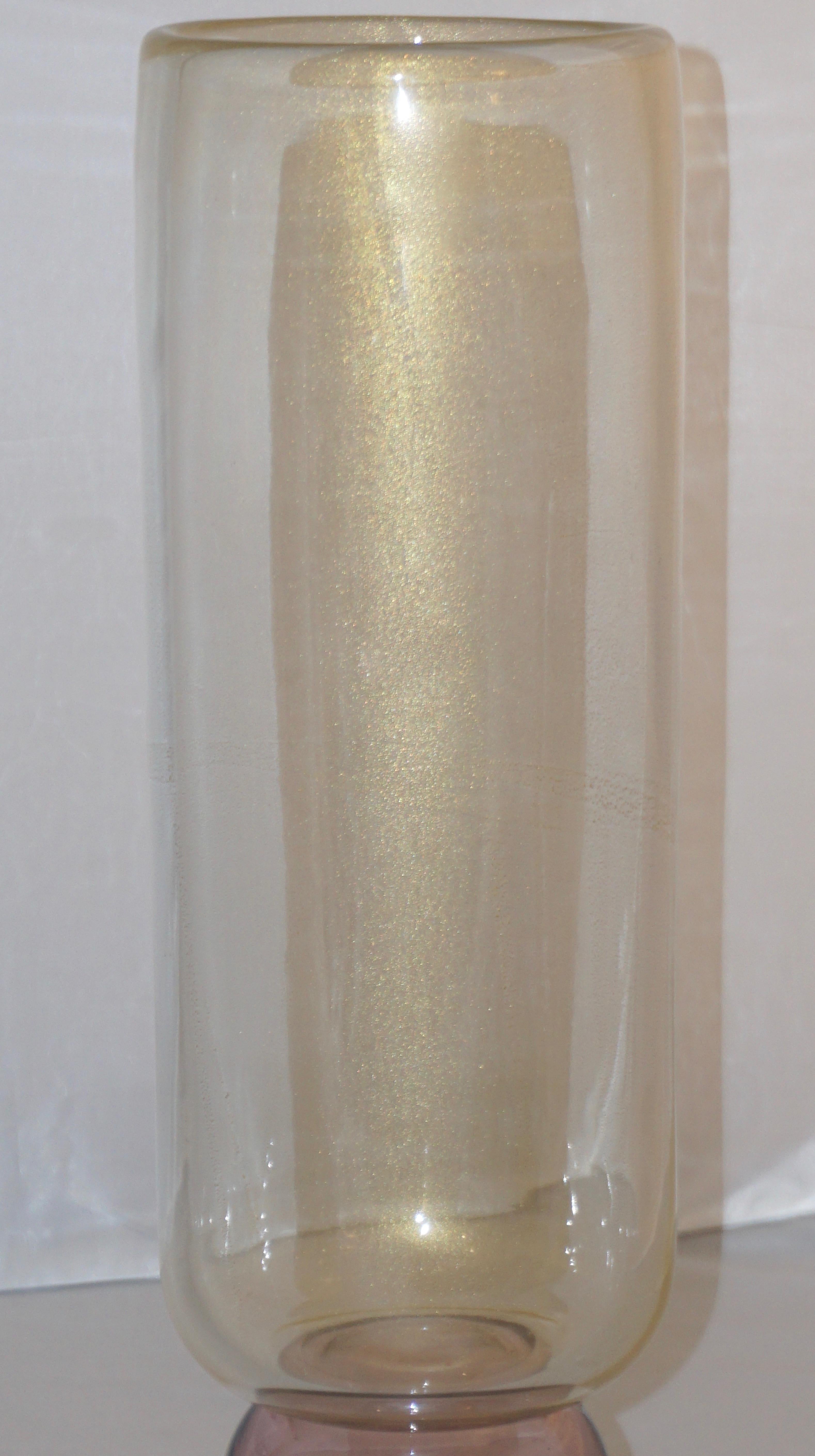 Formia 1990s Italian Pair of Tall Rose and Gold Crystal Murano Glass Round Vases 9