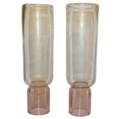 Formia 1990s Italienisches Paar runder Vasen aus Muranoglas in Rose und Gold
