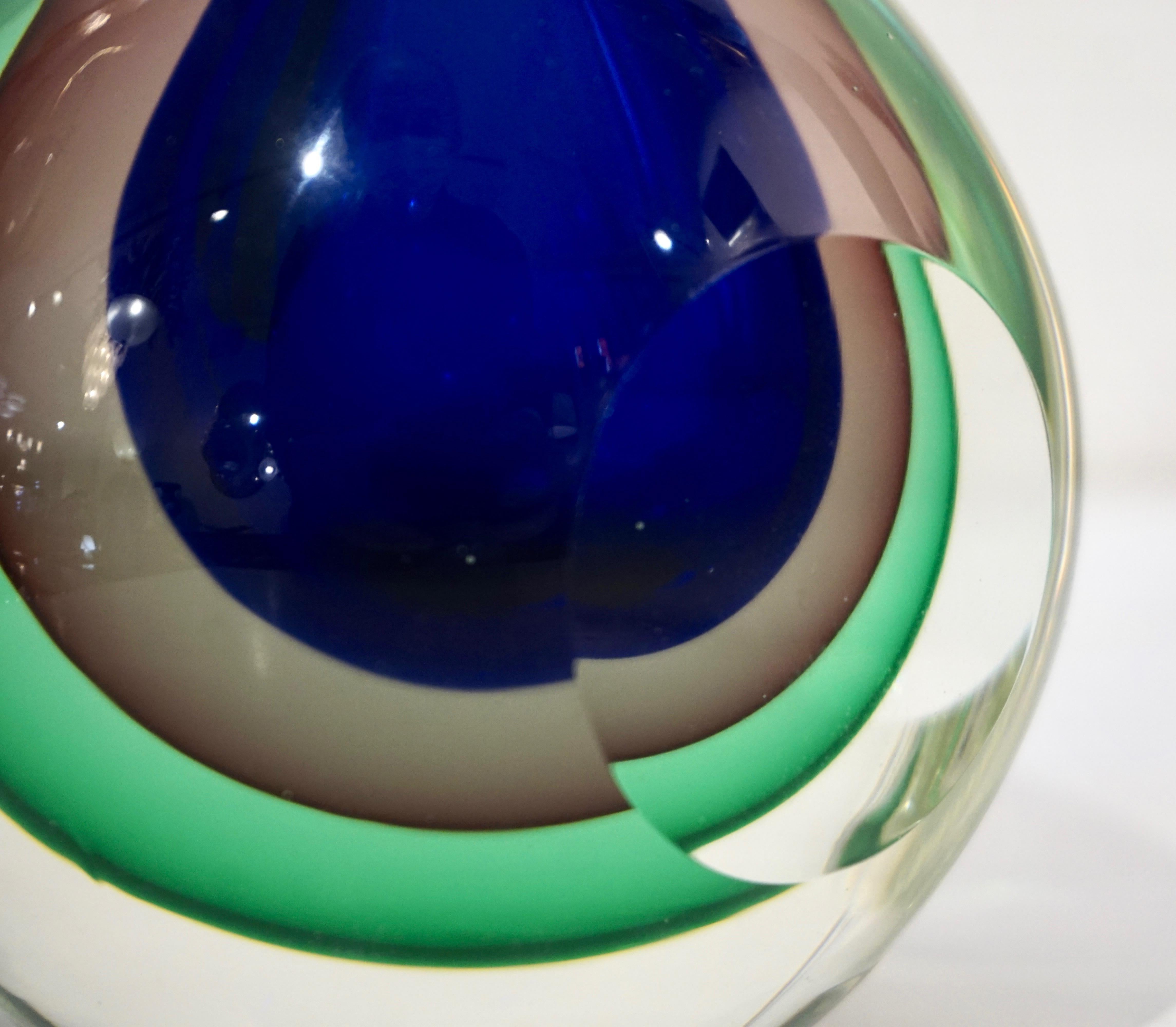 Formia 1990 Modern Italian Organic Green Blue Amethyst Murano Glass Round Bottle 4