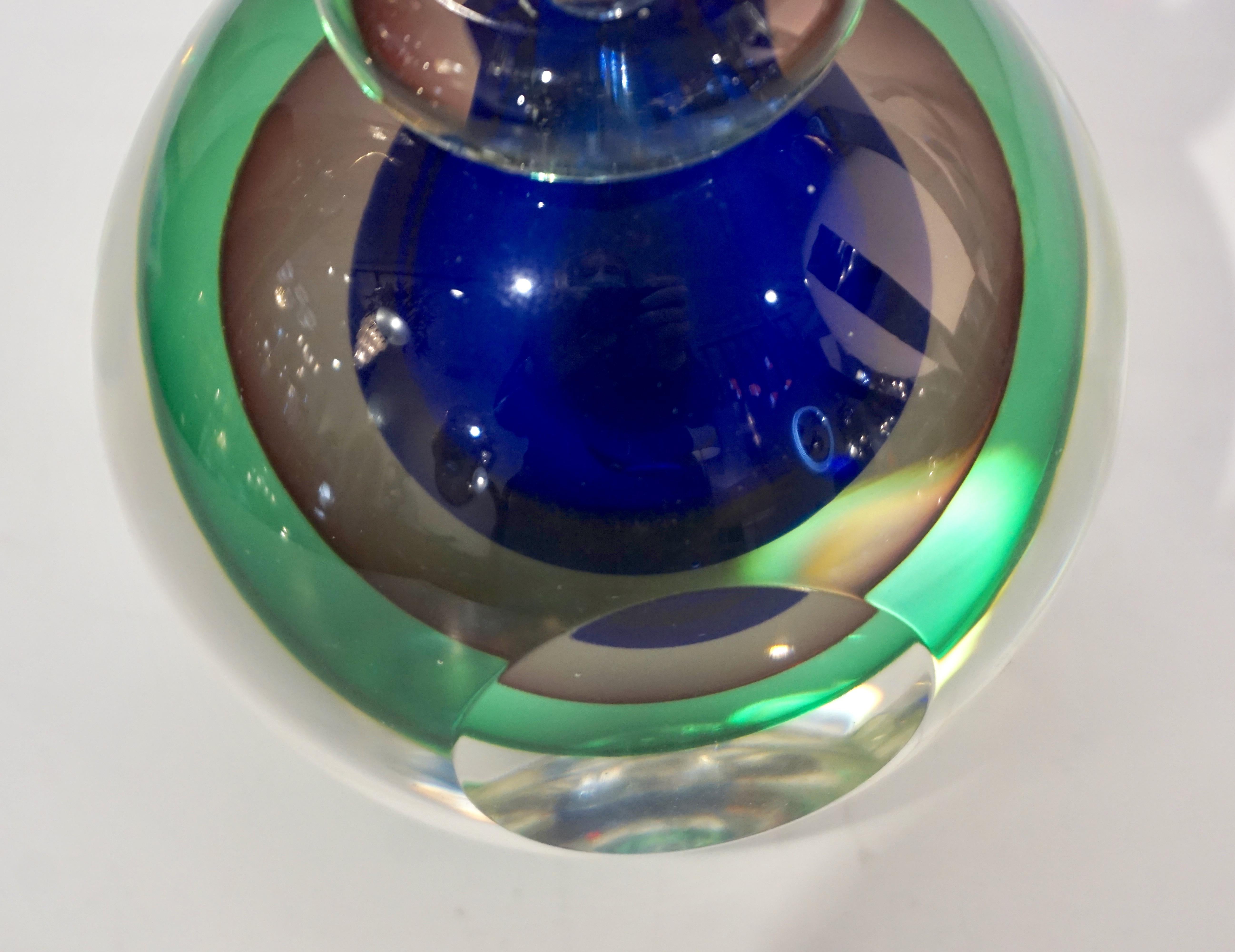 Formia 1990 Modern Italian Organic Green Blue Amethyst Murano Glass Round Bottle 6