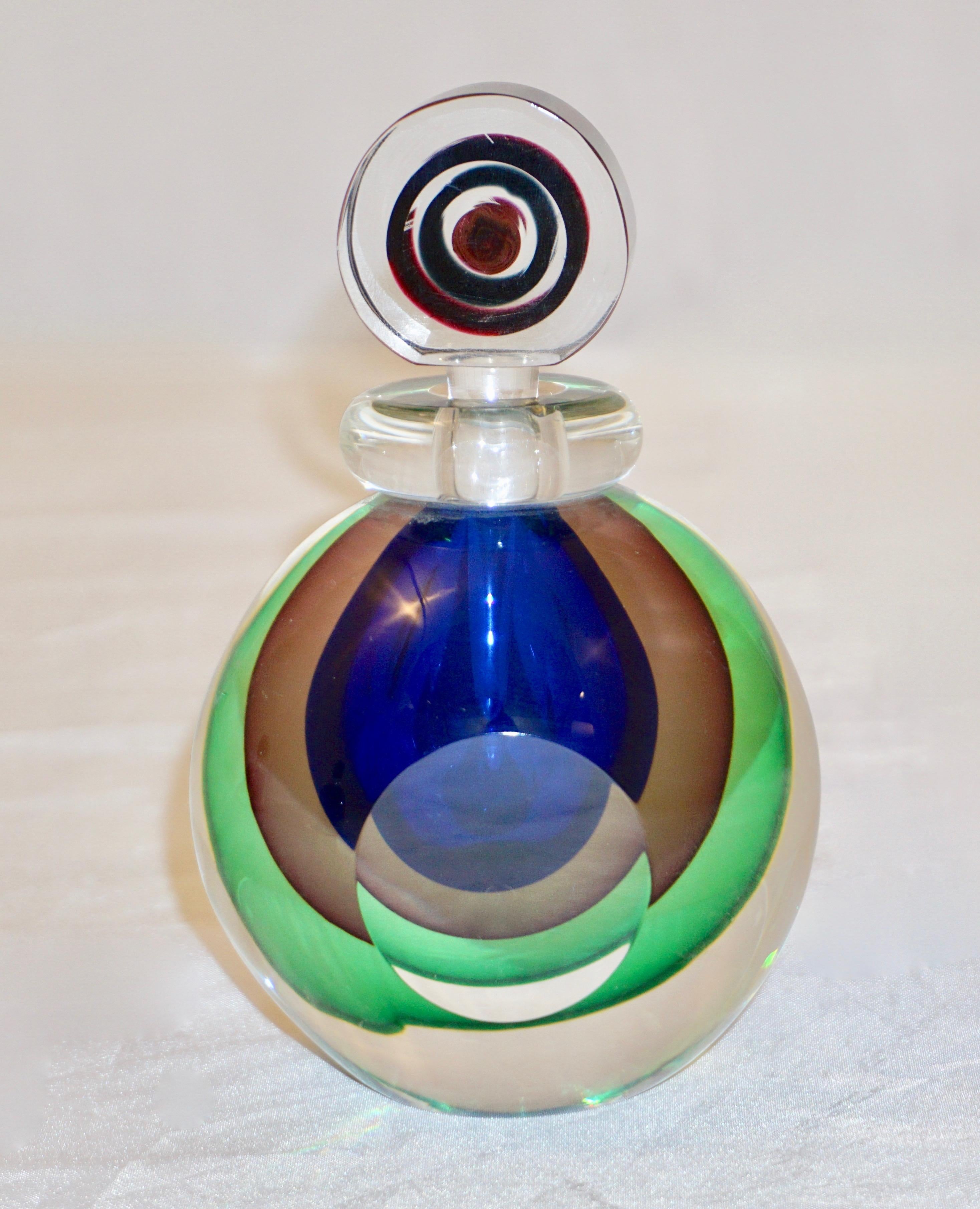 Formia 1990 Modern Italian Organic Green Blue Amethyst Murano Glass Round Bottle 7
