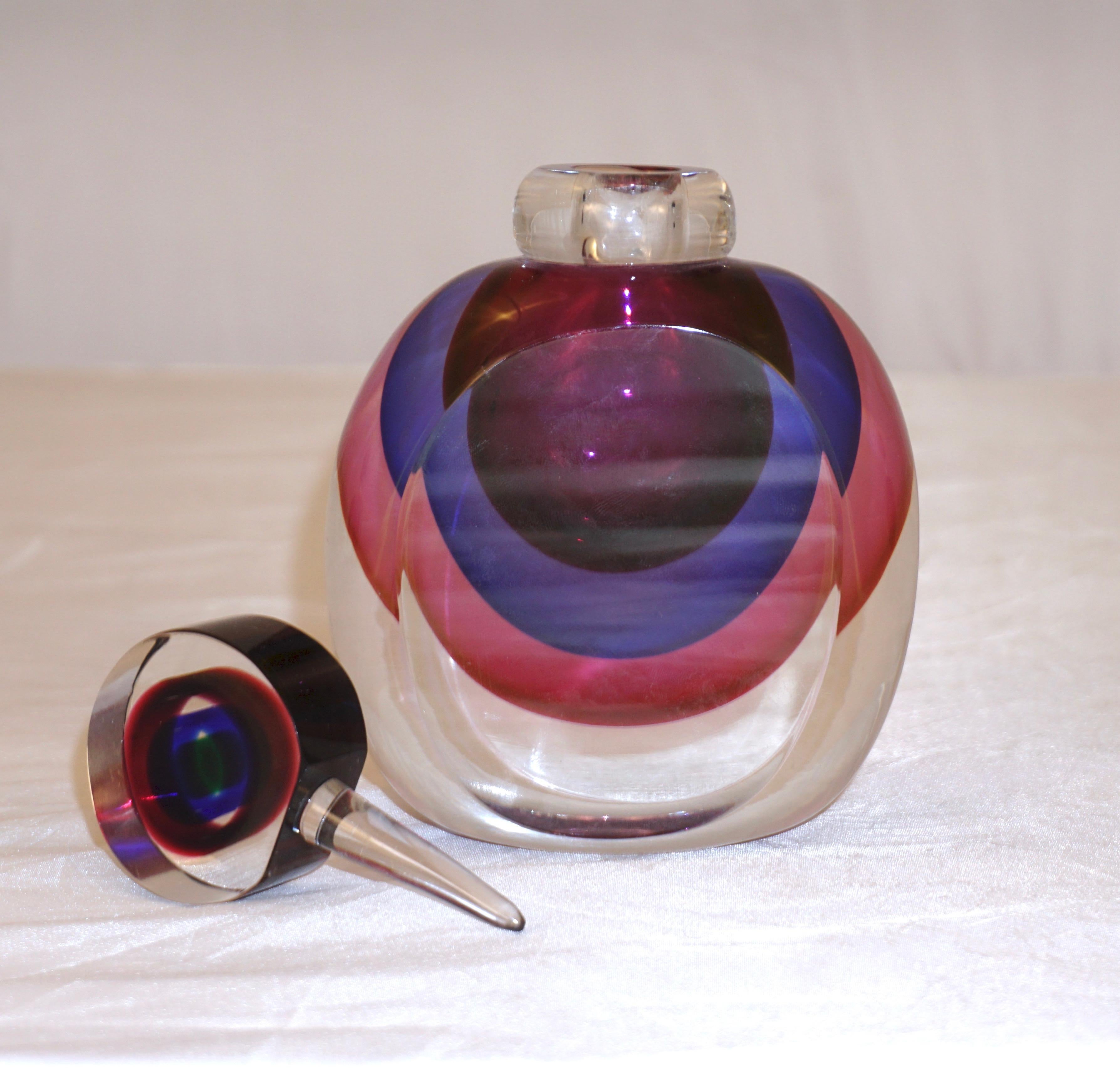 Formia 1990s Modern Italian Organic Purple Cobalt Blue Pink Murano Glass Bottle 2