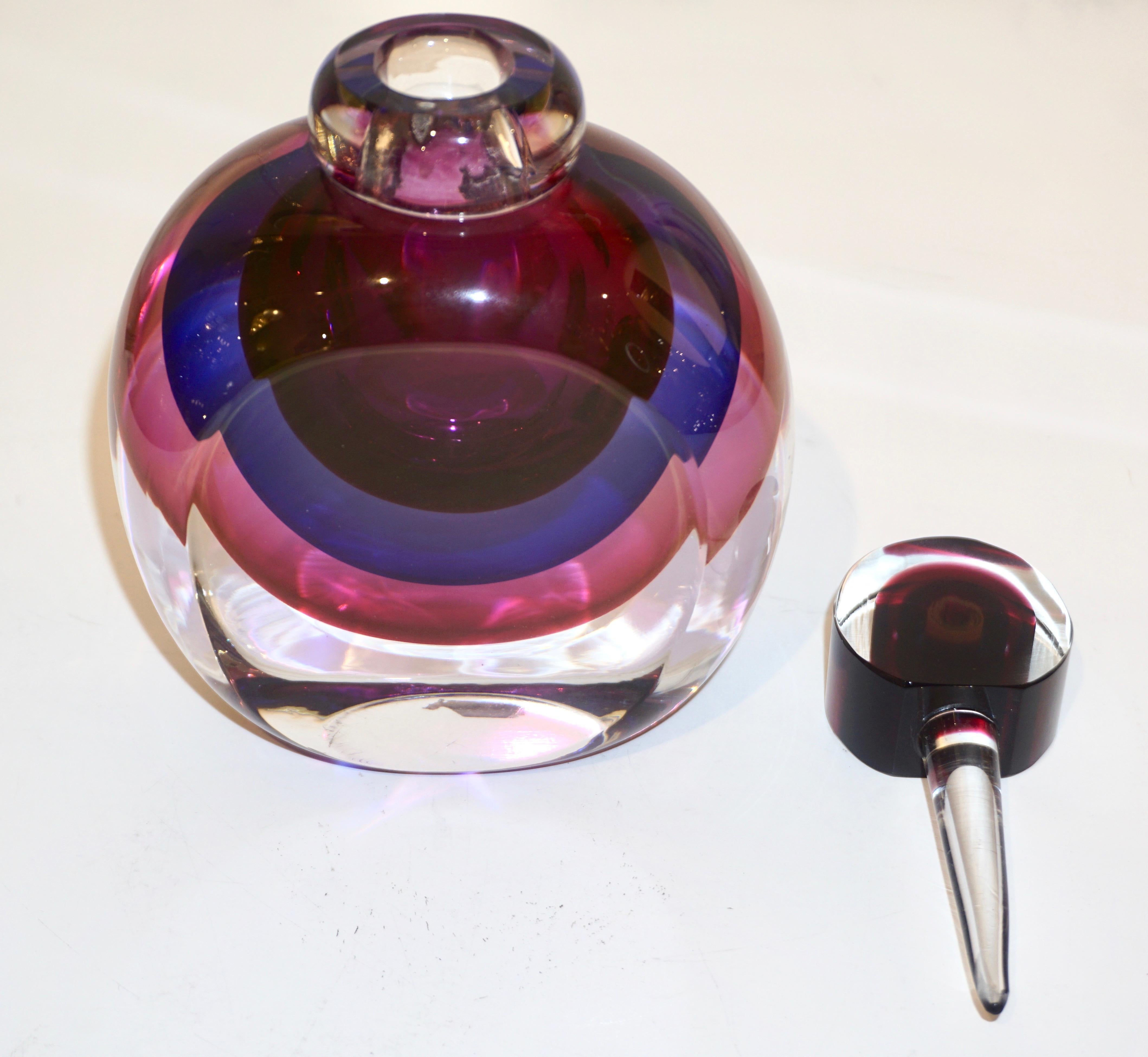 Hand-Crafted Formia 1990s Modern Italian Organic Purple Cobalt Blue Pink Murano Glass Bottle