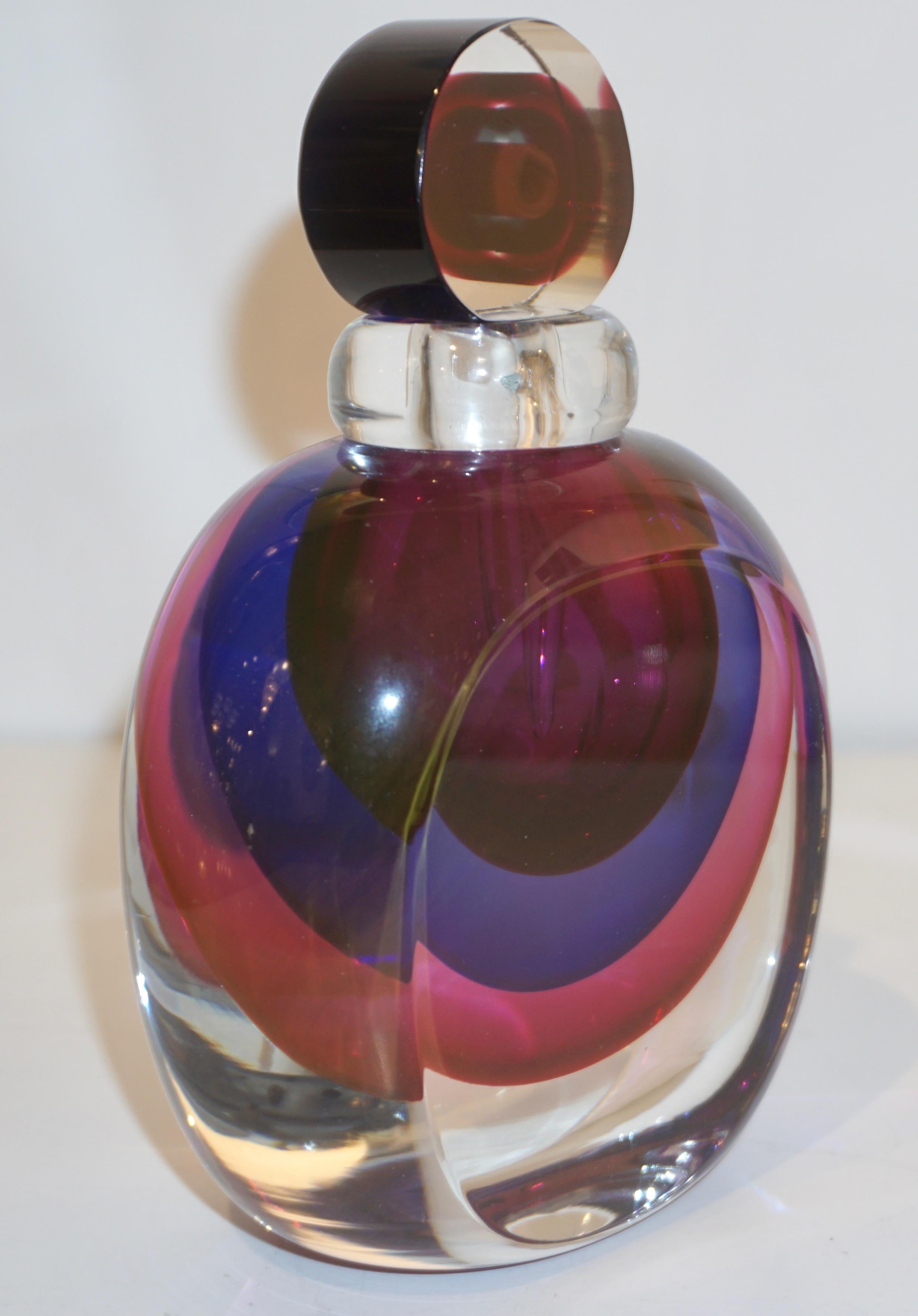 Late 20th Century Formia 1990s Modern Italian Organic Purple Cobalt Blue Pink Murano Glass Bottle