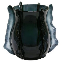 Formia 2009 Italian Organic Avio Navy Blue Murano Glass Curved Modern Vase
