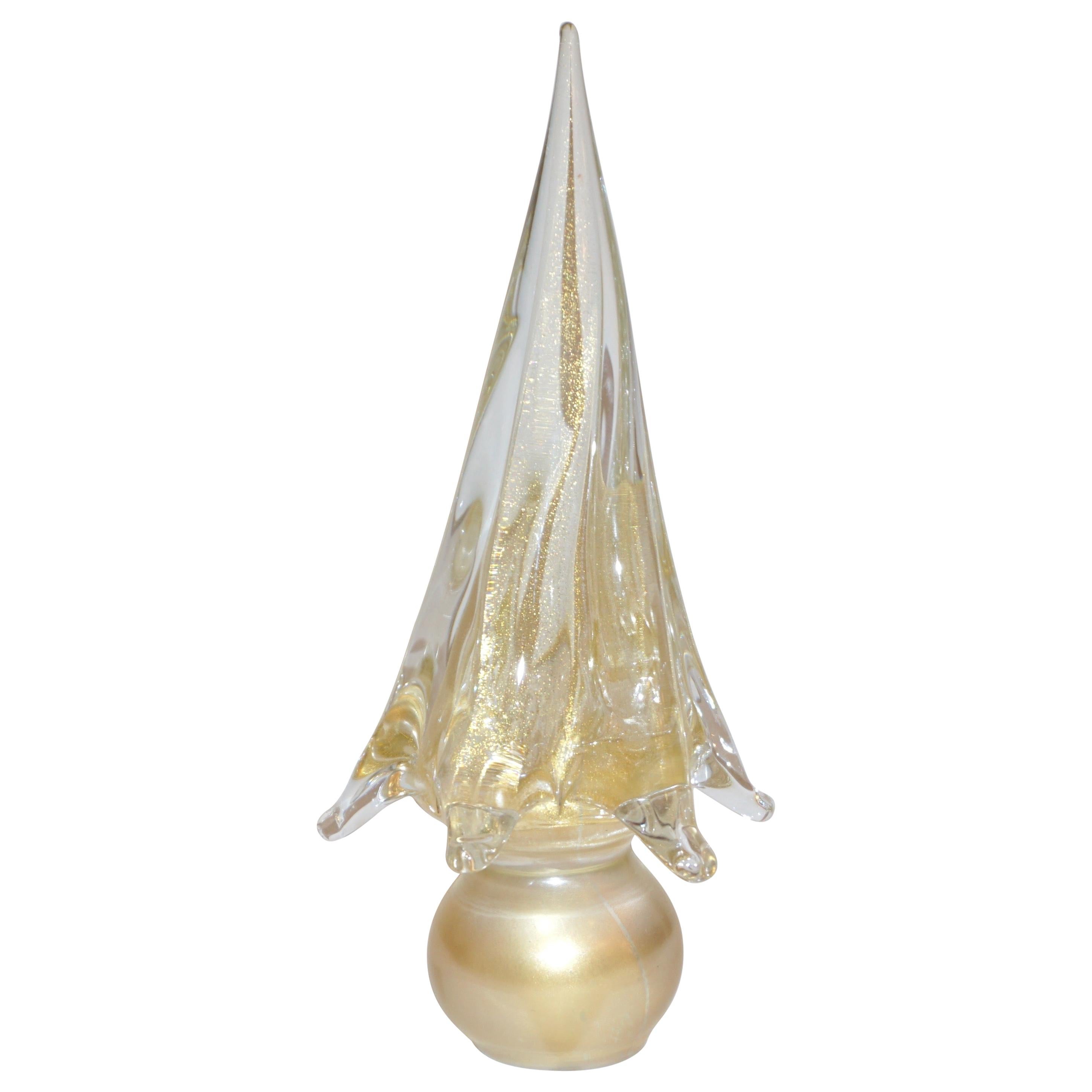 Formia Italian Vintage 24-Karat Gold Dust Murano Glass Christmas Tree Sculpture