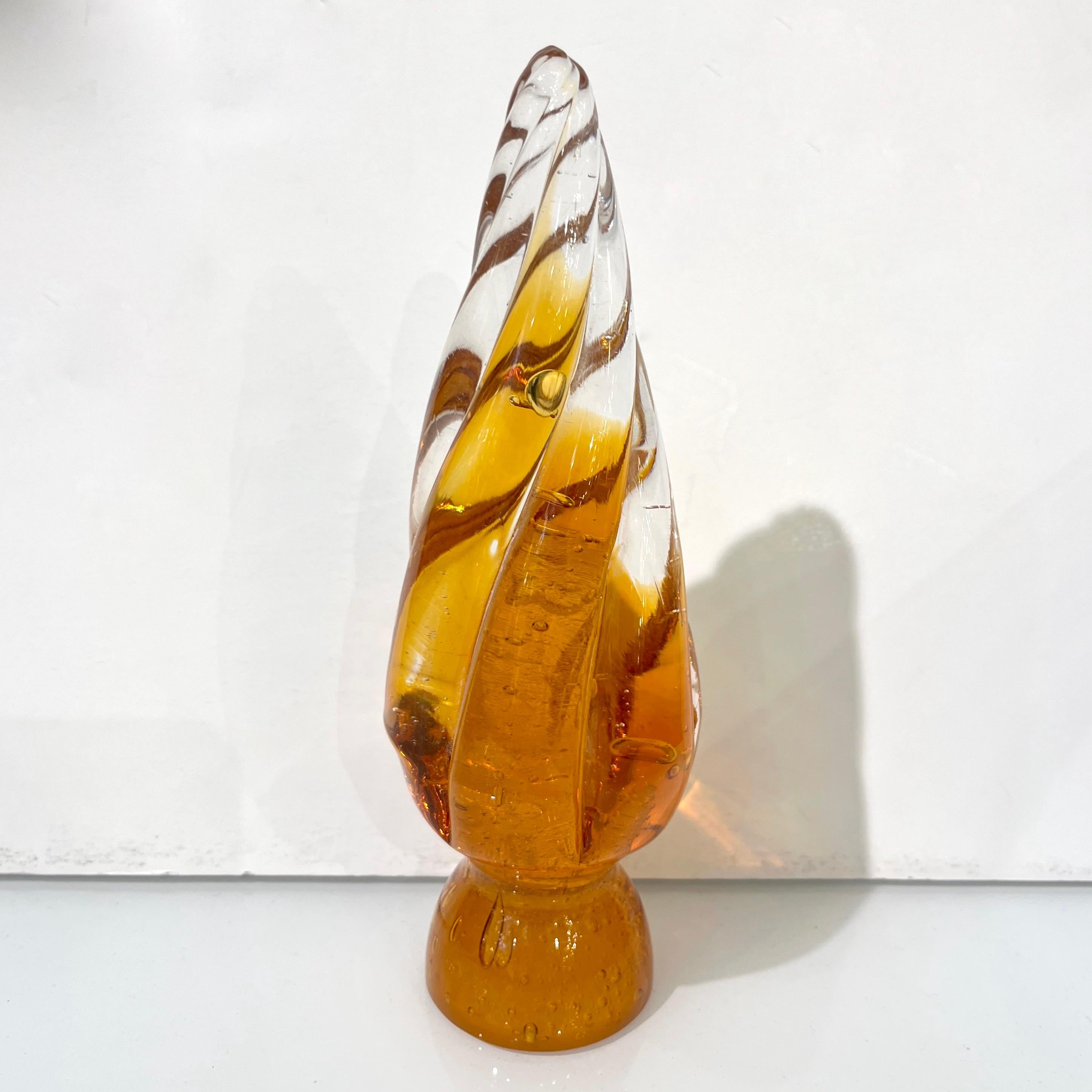 Sculpture d'arbre de Noël italienne en verre de Murano en ambre et cristal doré Excellent état - En vente à New York, NY