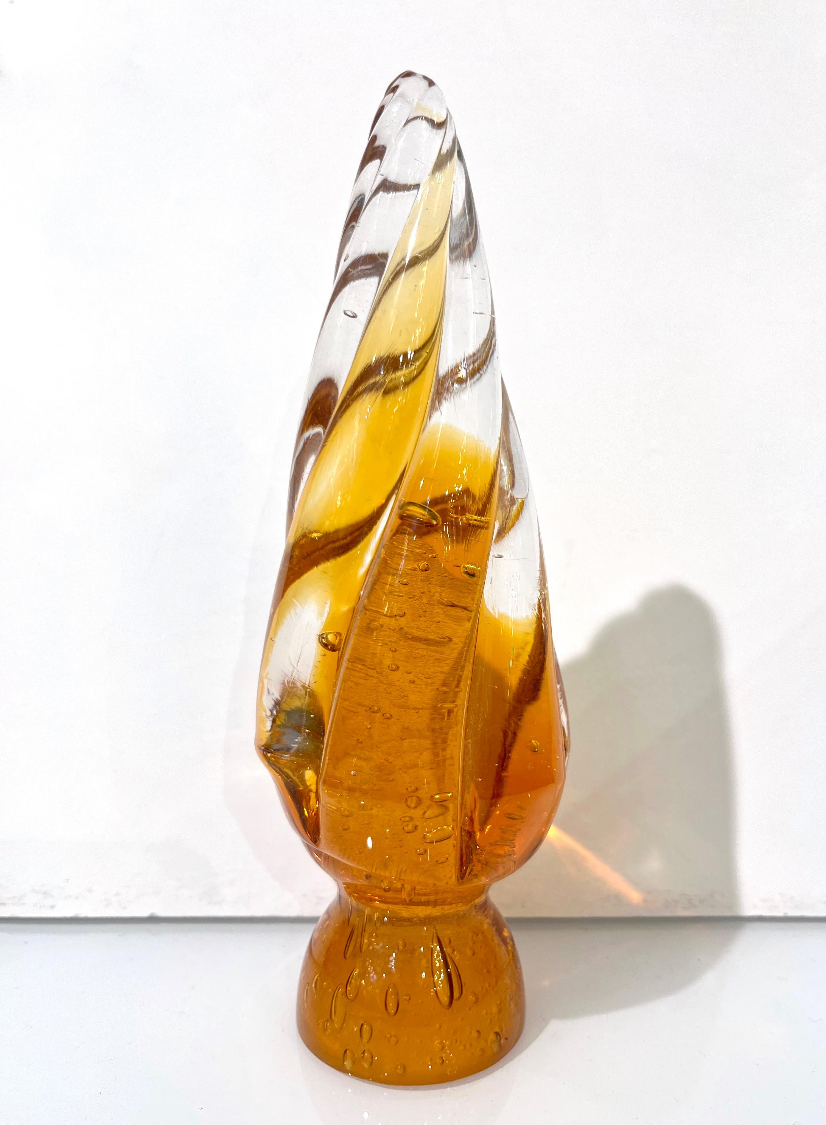 20ième siècle Sculpture d'arbre de Noël italienne en verre de Murano en ambre et cristal doré en vente