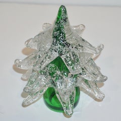 Formia Italian Vintage Green and Silver Murano Glass Christmas Tree Sculpture