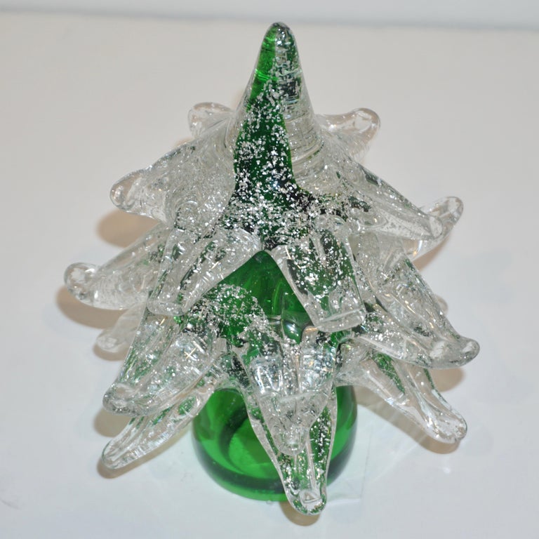 Formia Italian Vintage Green and Silver Murano Glass Christmas Tree