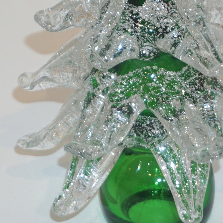 Formia Italian Vintage Green and Silver Murano Glass Christmas Tree