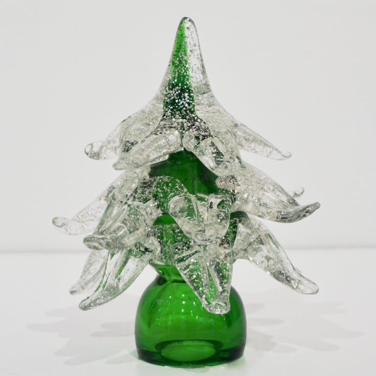 Formia Italian Vintage Green and Silver Murano Glass Christmas Tree