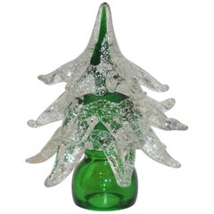 Formia Italian Vintage Green and Silver Murano Glass Christmas Tree Sculpture