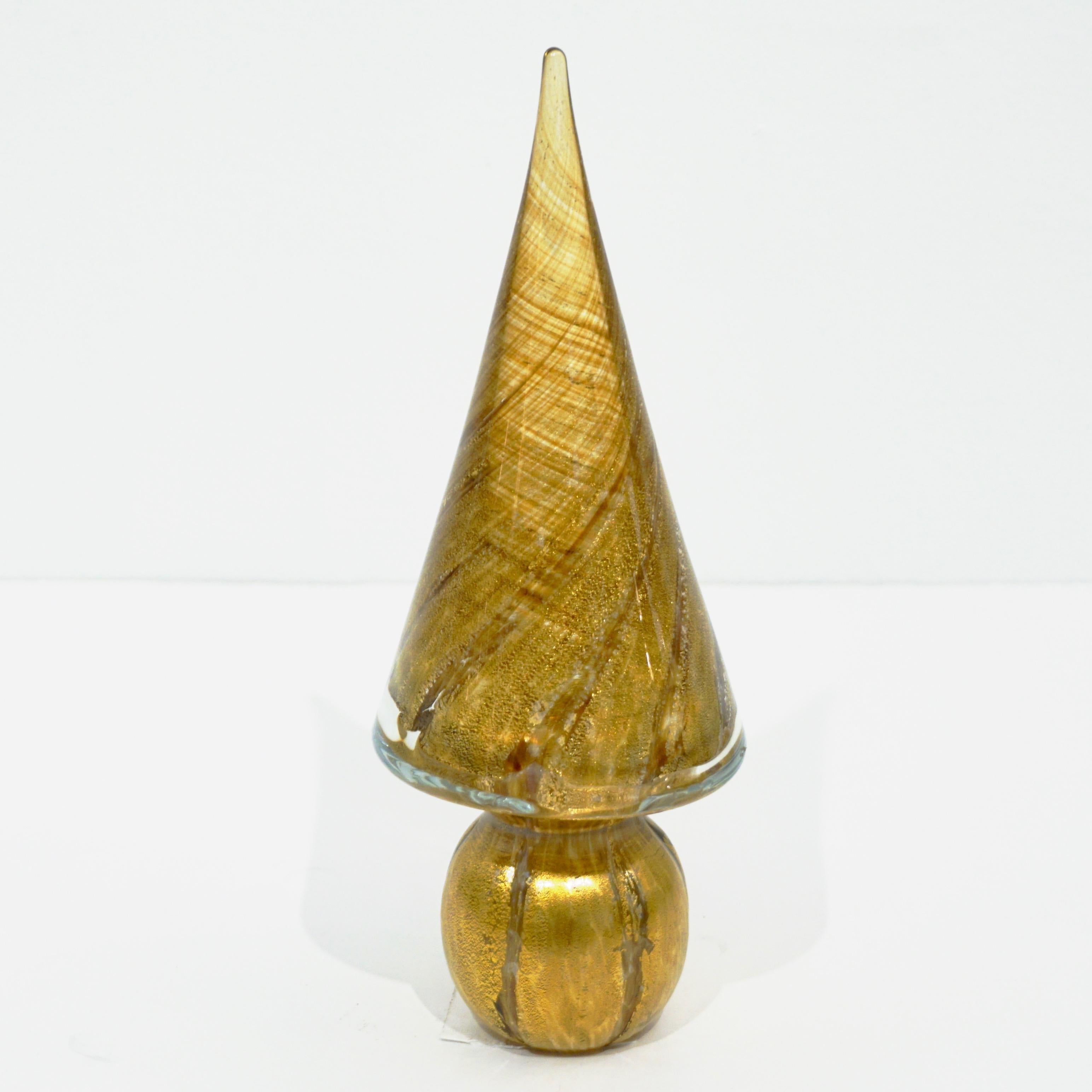 Formia Italian Vintage Pure 24-Karat Gold Murano Glass Christmas Tree Sculpture 1