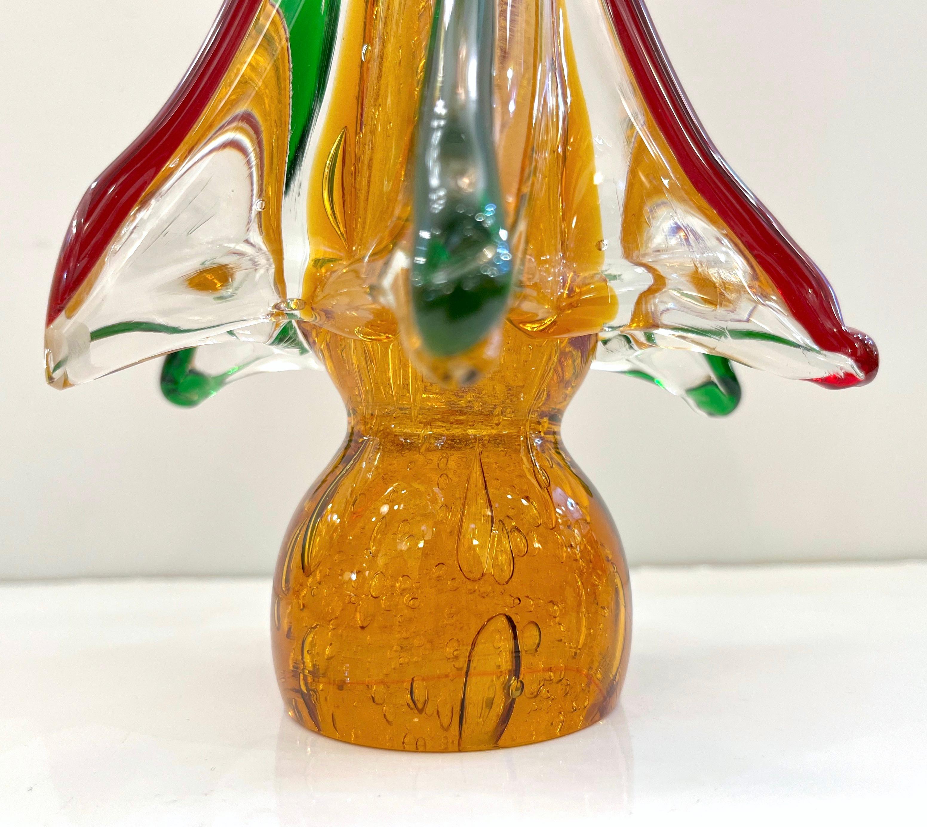 Organique Sculpture d'arbre de Noël italienne en verre de Murano rouge vert ambré en vente
