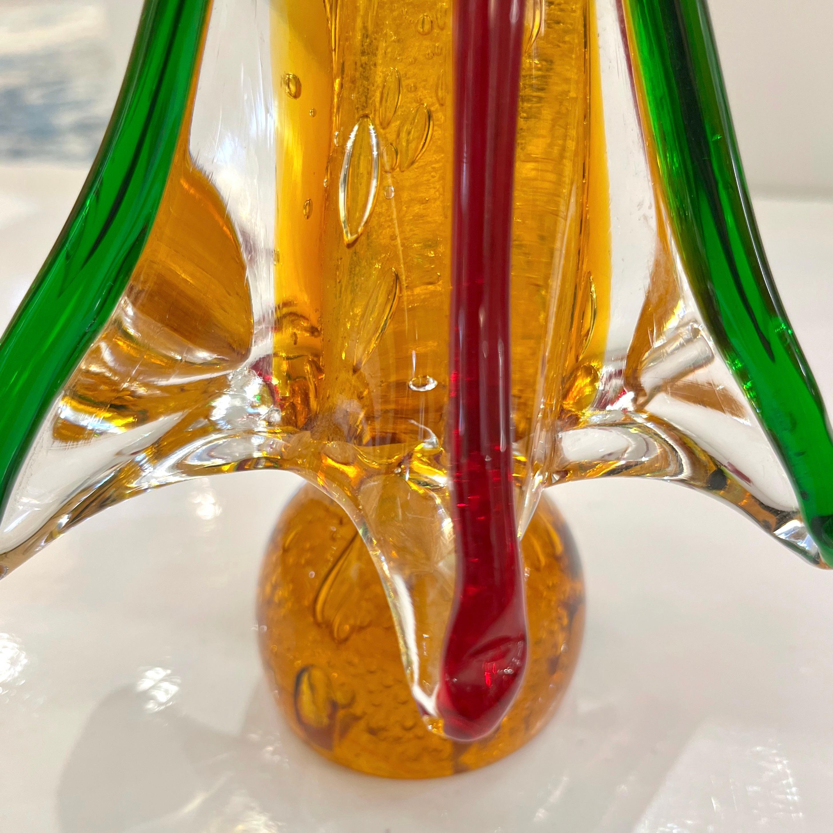 Sculpture d'arbre de Noël italienne en verre de Murano rouge vert ambré en vente 2