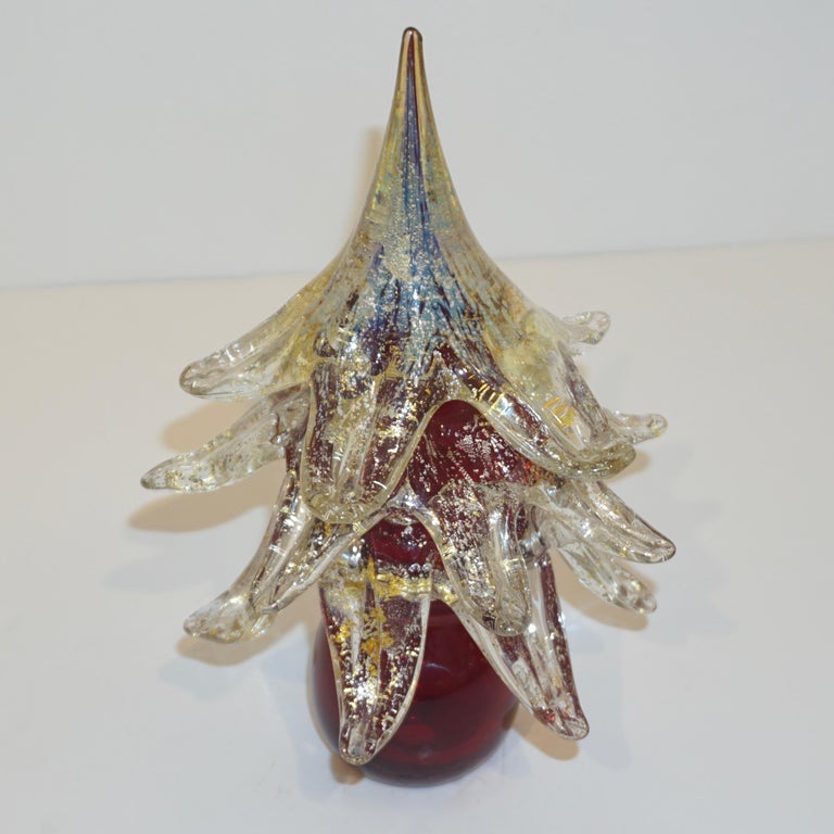 Formia Italian Vintage Wine Red and Silver Murano Glass Christmas Tree
