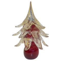 Formia Italian Vintage Wine Red and Silver Murano Glass Christmas Tree Sculpture