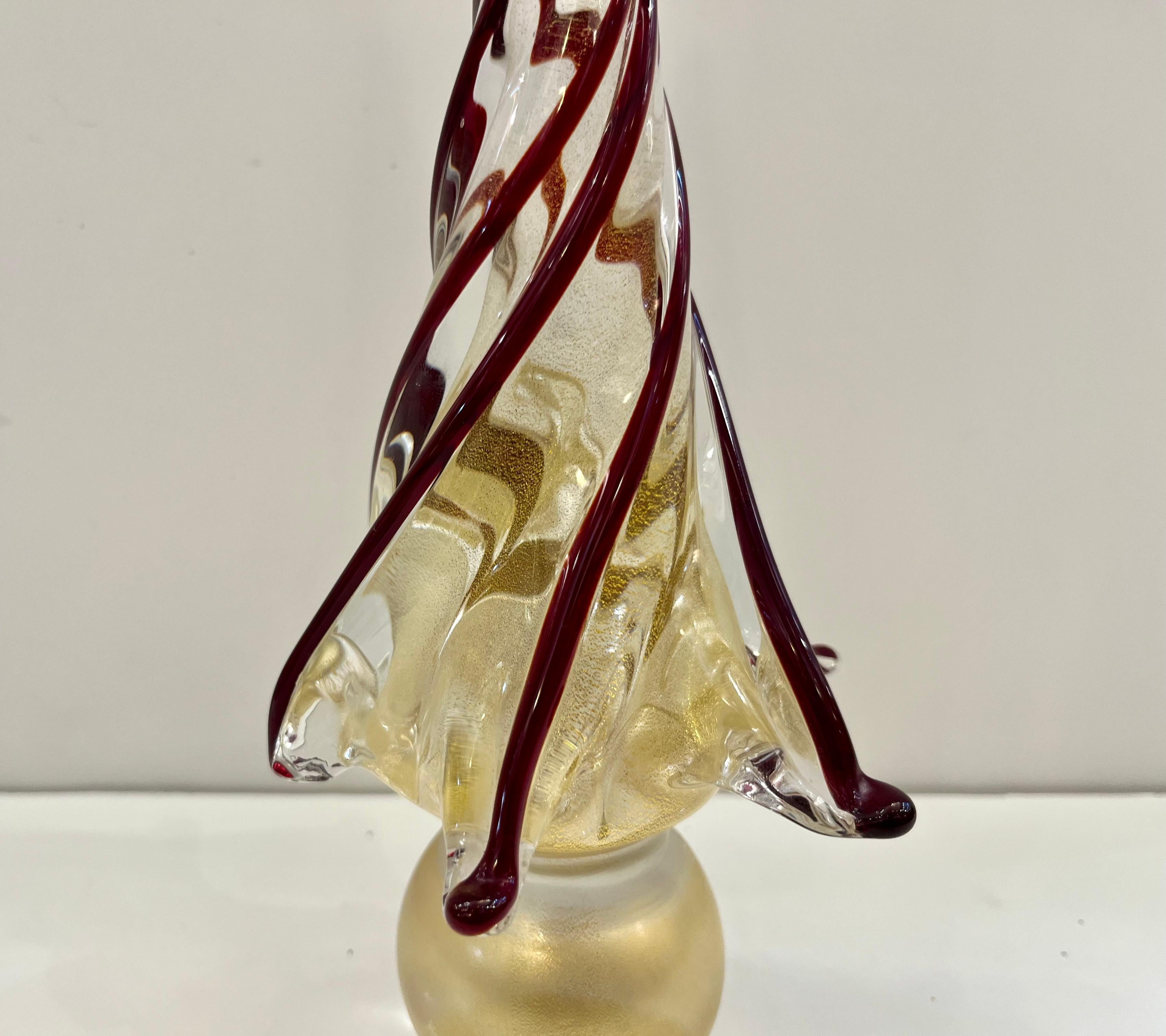 Organic Modern Formia Italian Vintage Wine Red Gold Murano Glass Christmas Tree Sculpture For Sale