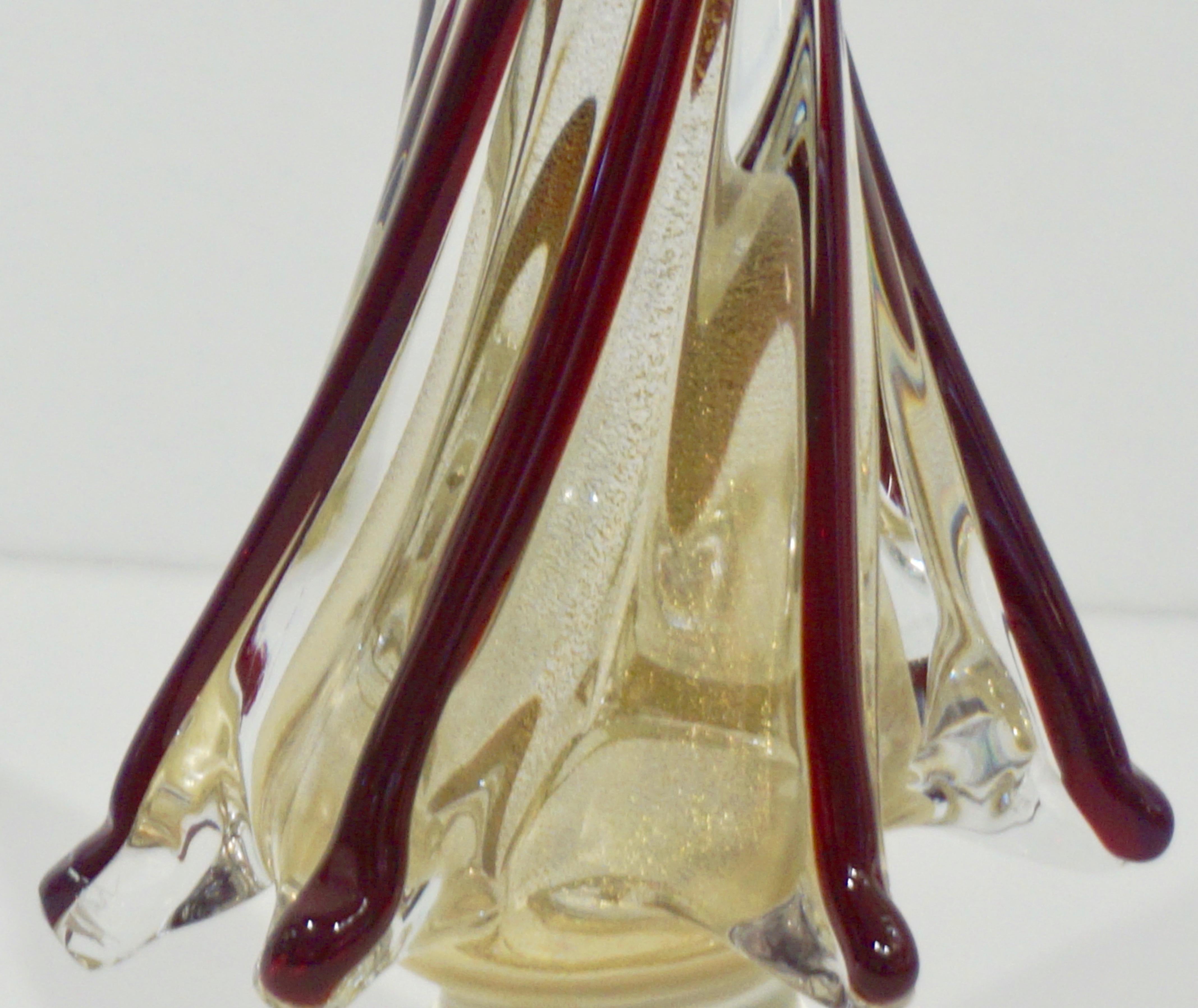 Organic Modern Formia Italian Vintage Wine Red Gold Murano Glass Christmas Tree Sculpture