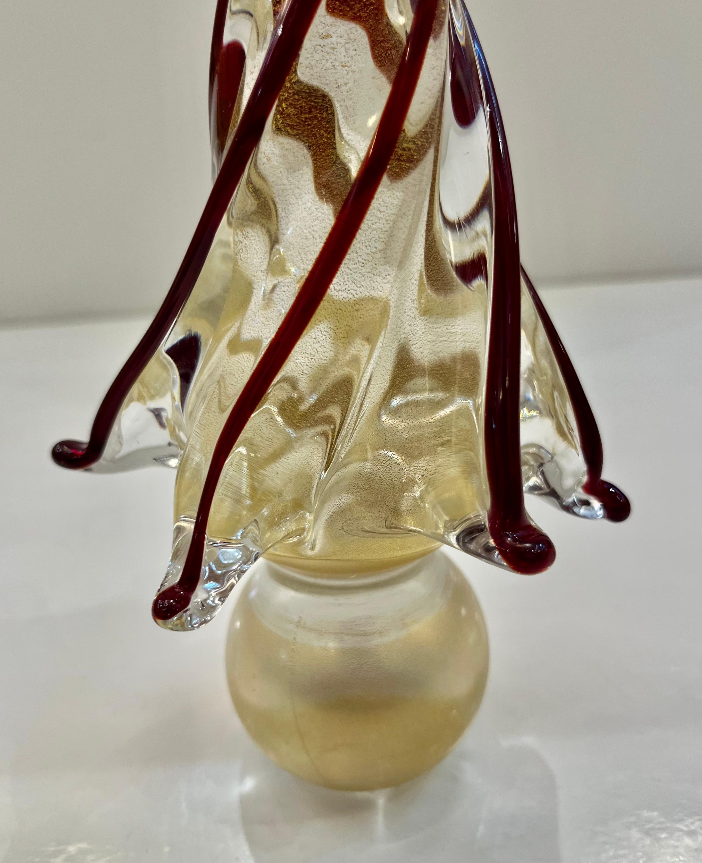20th Century Formia Italian Vintage Wine Red Gold Murano Glass Christmas Tree Sculpture For Sale