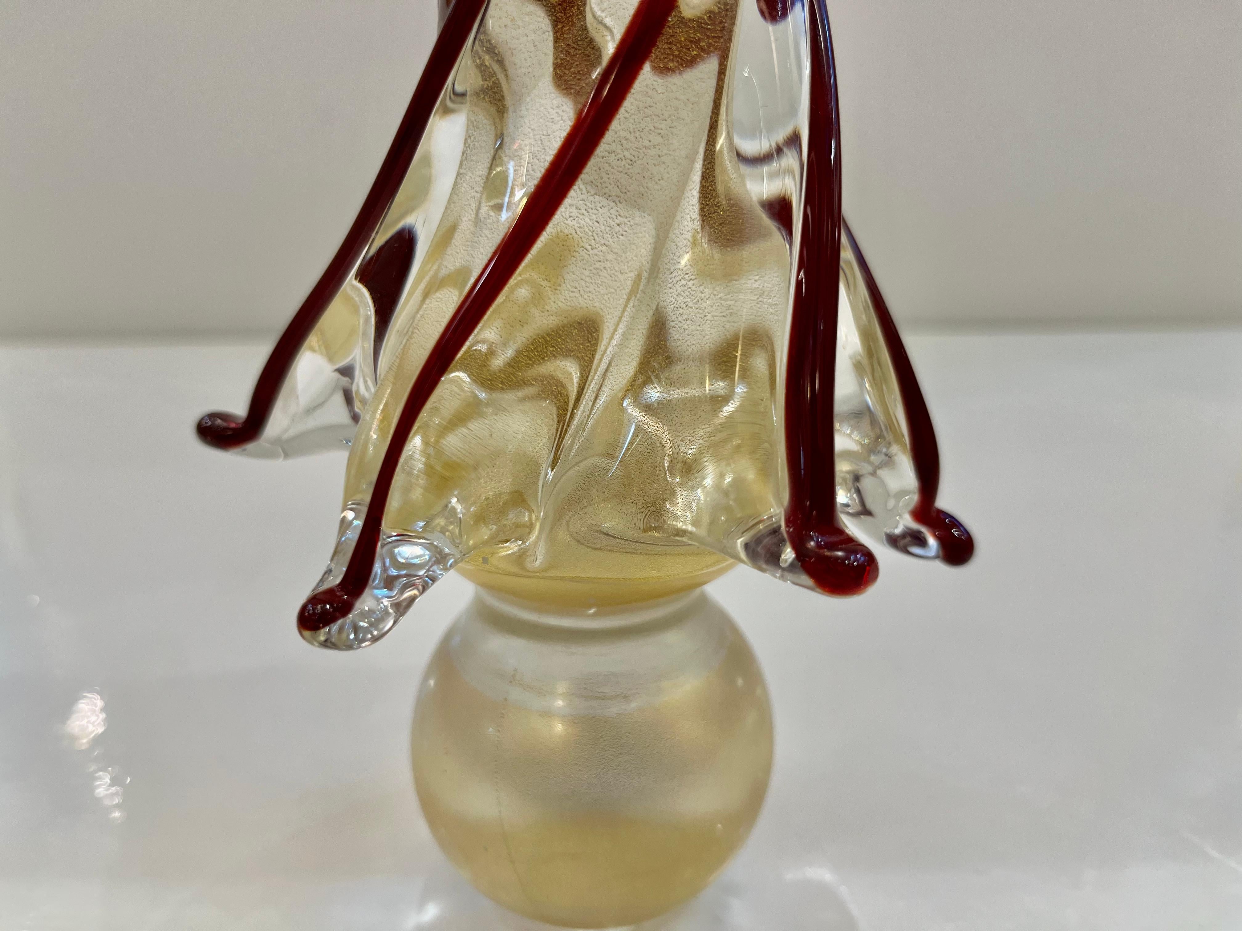 Formia Italian Vintage Wine Red Gold Murano Glass Christmas Tree Sculpture For Sale 1
