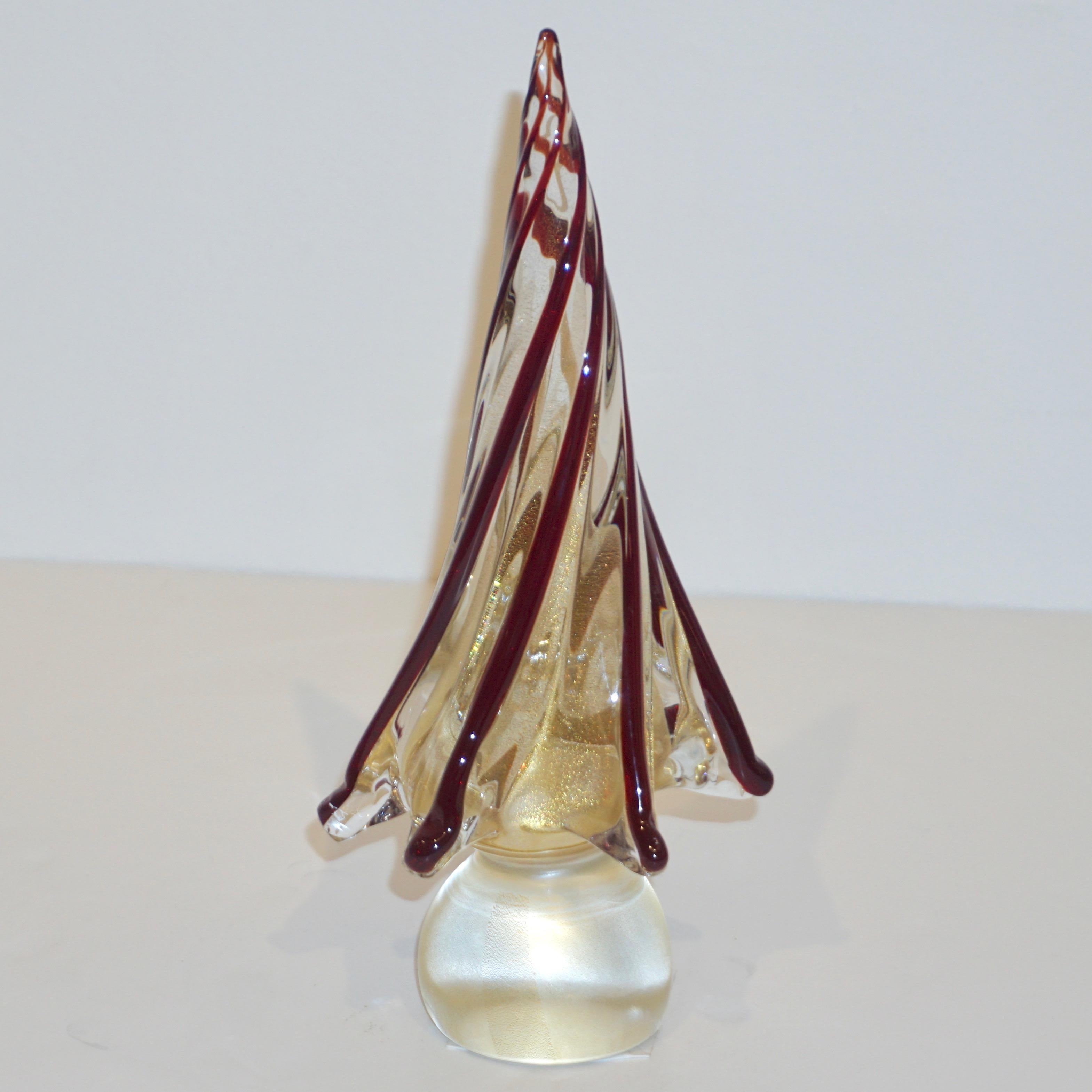 Blown Glass Formia Italian Vintage Wine Red Gold Murano Glass Christmas Tree Sculpture
