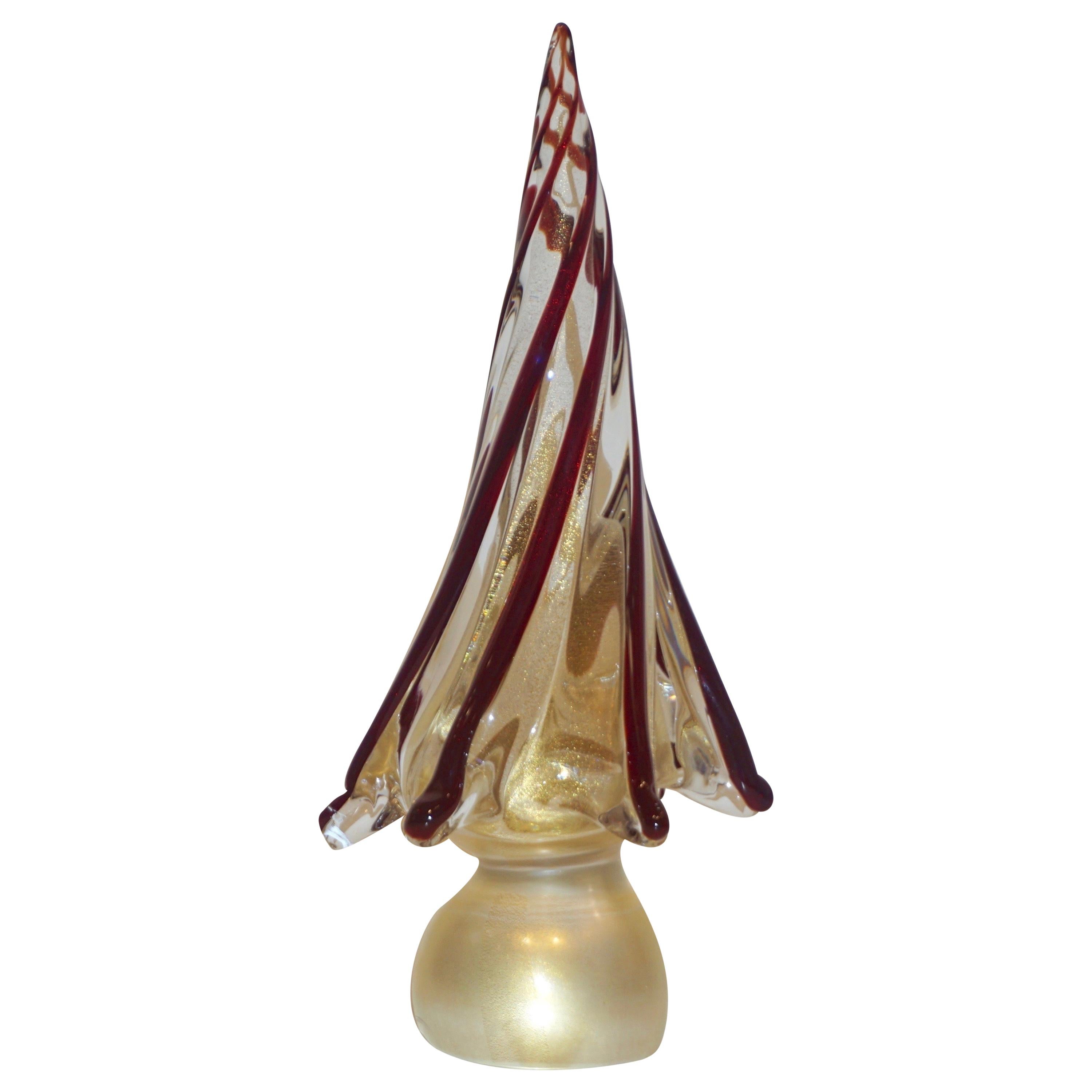 Formia Italian Vintage Wine Red Gold Murano Glass Christmas Tree Sculpture
