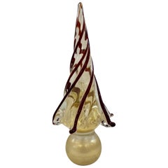 Sculpture d'arbre de Noël italienne en verre de Murano rouge vin et or
