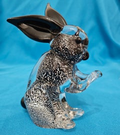 Formia Murano Glass Rabbit, Clear Cased Silver Leaf,  Five Plus Inches