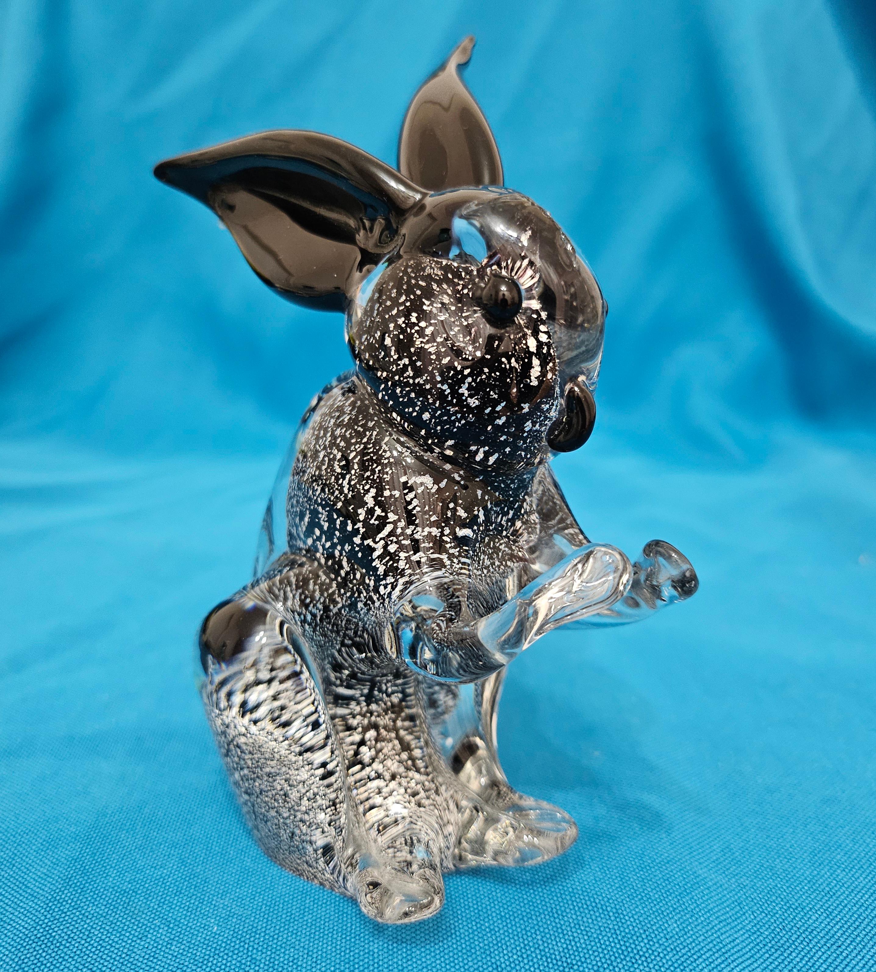 Coniglio in vetro di Murano di Formia (etichettato), A. Silver trasparente,  Cinque pollici in più in vendita 1