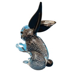 Formia Murano Glass Rabbit, Clear Cased Silver Leaf,  Five Plus Inches