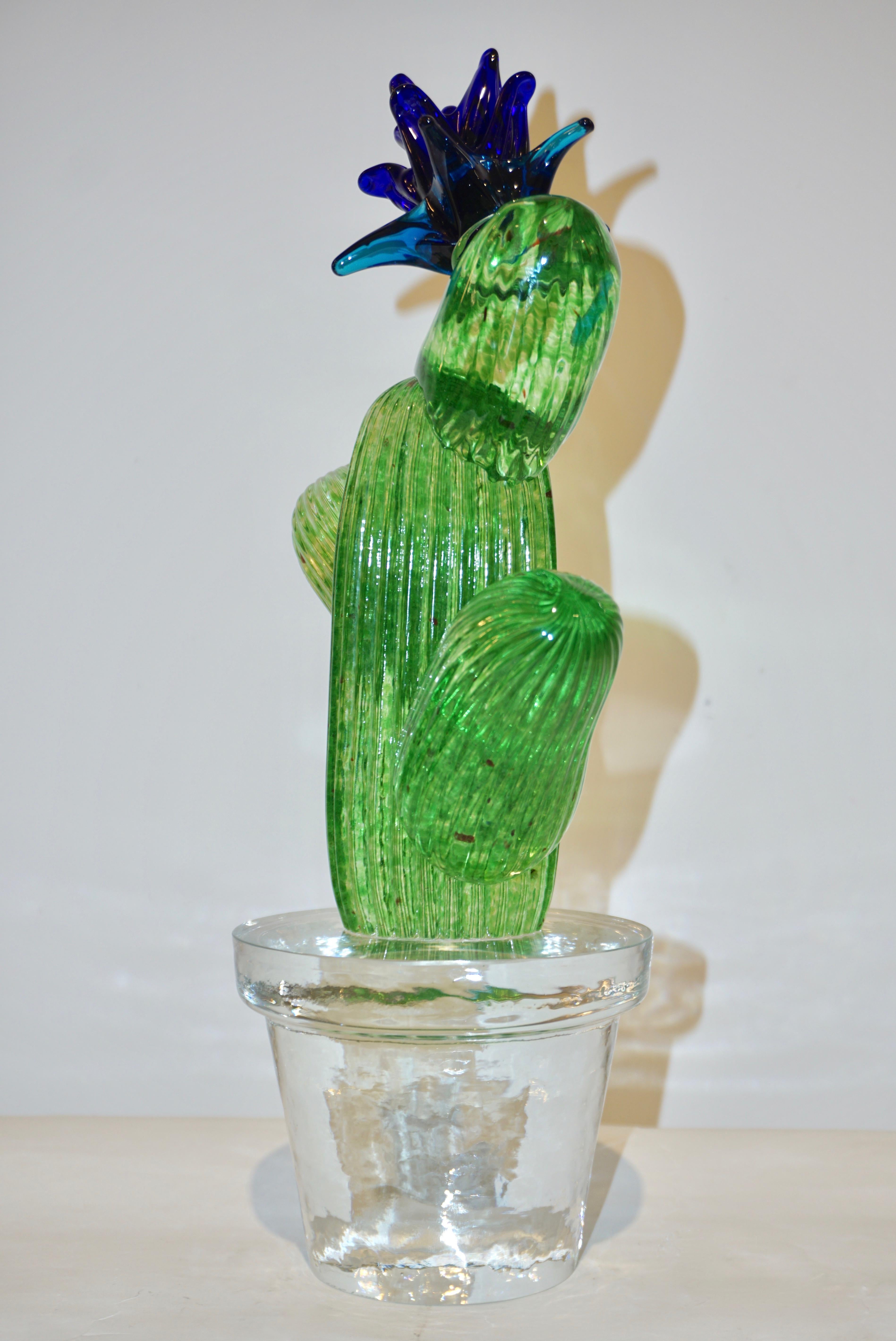 Late 20th Century Formia Marta Marzotto Vintage Limited Edition Murano Glass Blue Cactus Plant