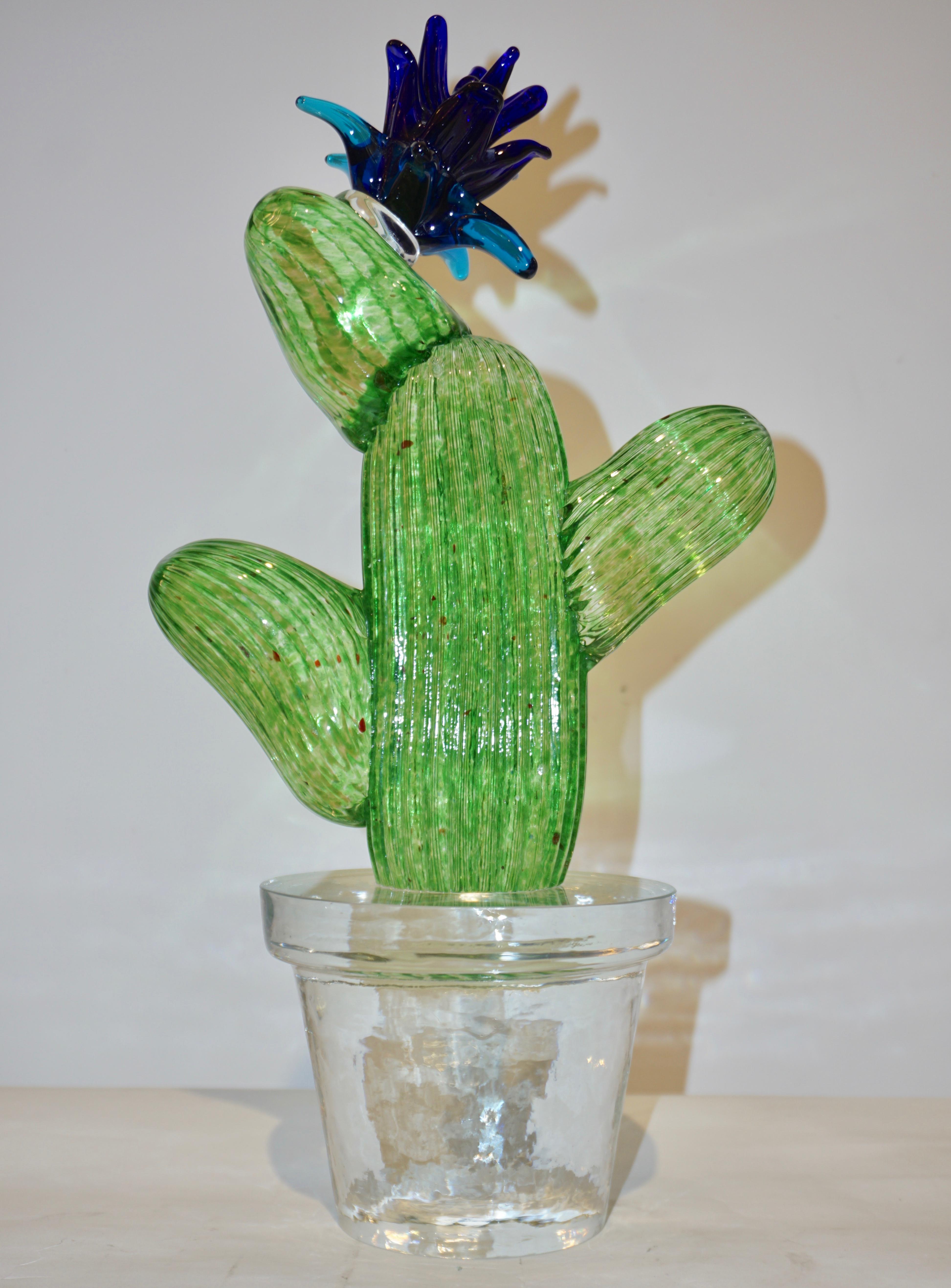 Art Glass Formia Marta Marzotto Vintage Limited Edition Murano Glass Blue Cactus Plant